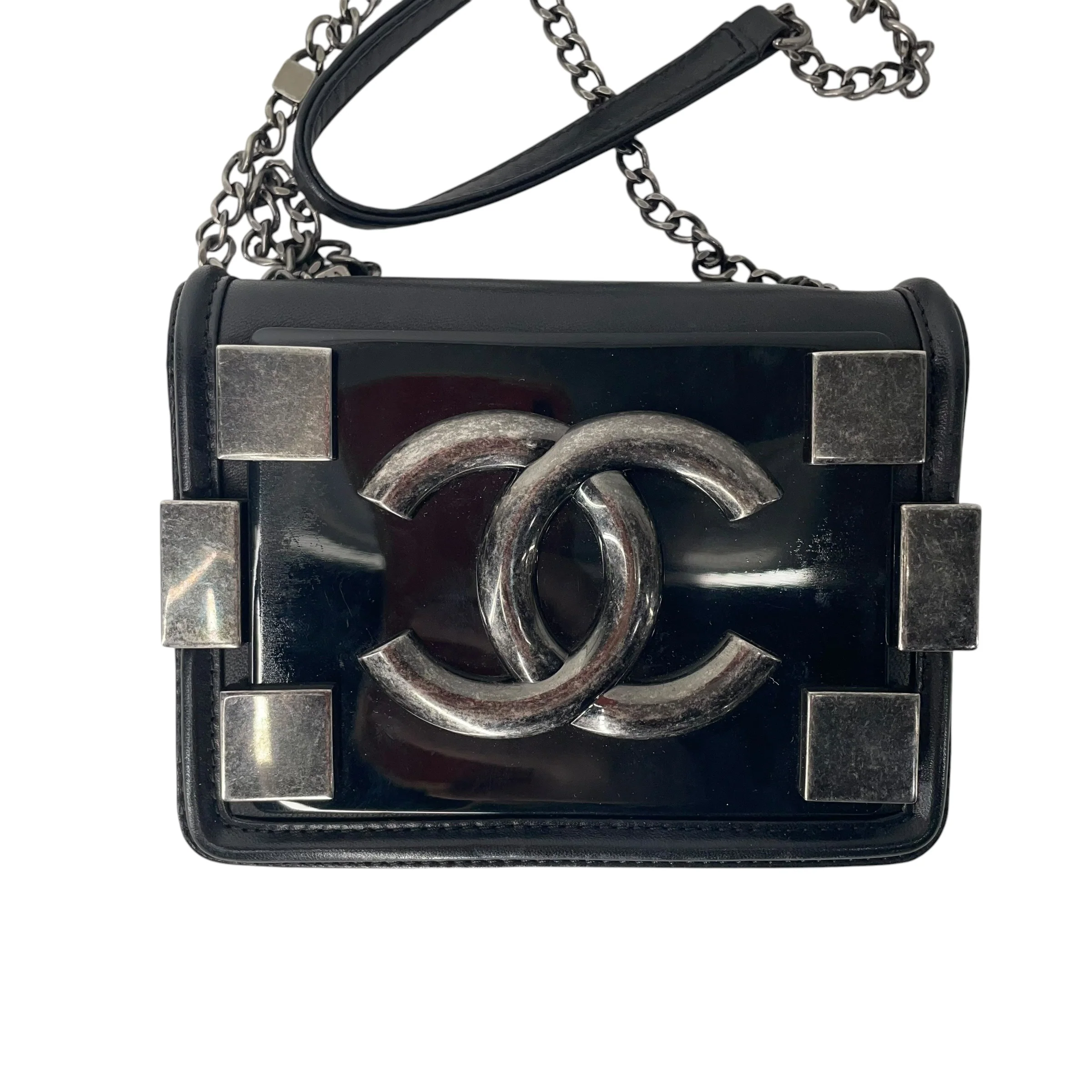 CHANEL/Cross Body Bag/Leather/BLK/18582578 SILVE METAL CC MINI
