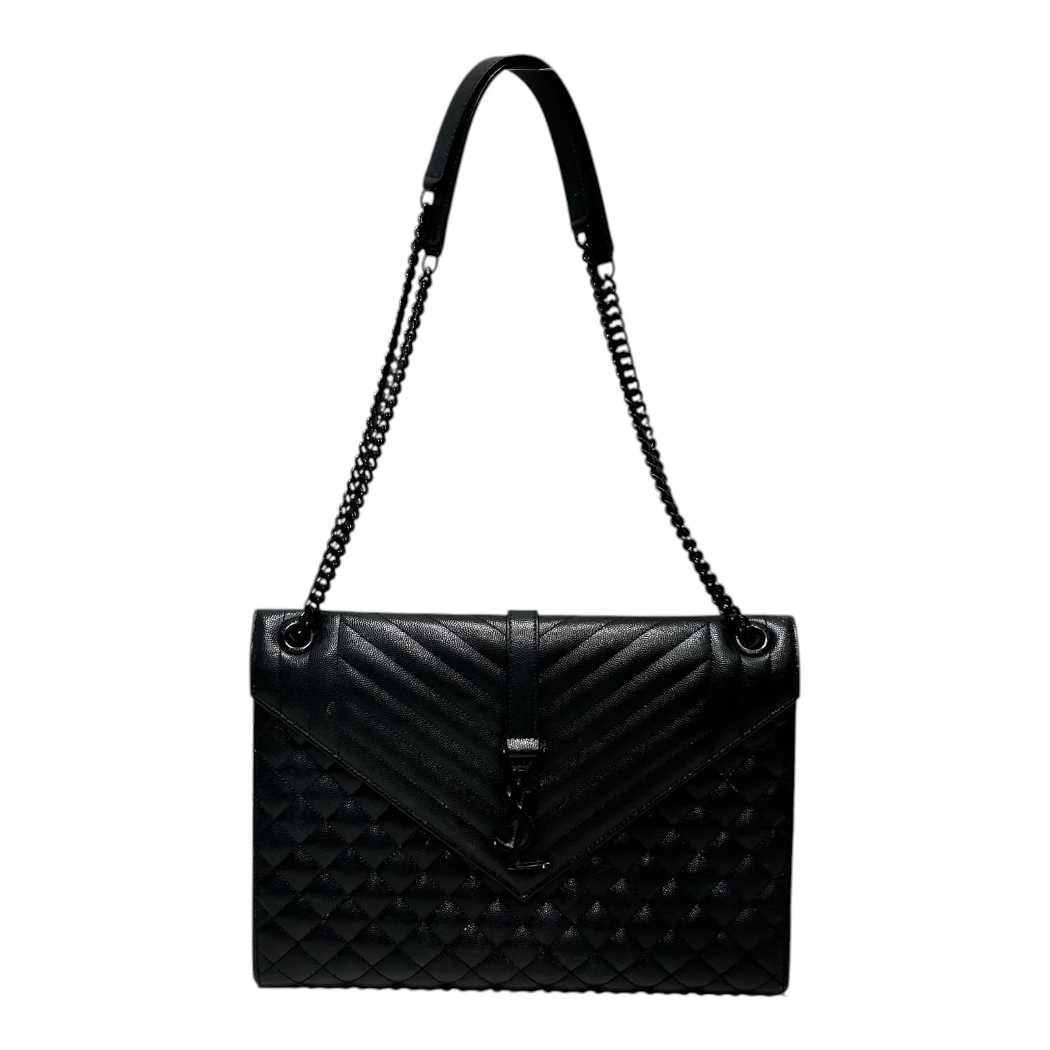 SAINT LAURENT/Hand Bag/Leather/BLK/LARGE ENVELOPE TRIQUILT ALLBLK