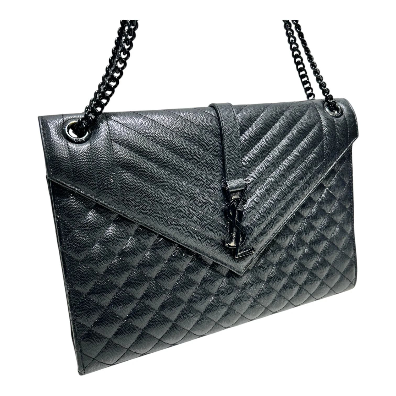 SAINT LAURENT/Hand Bag/Leather/BLK/LARGE ENVELOPE TRIQUILT ALLBLK