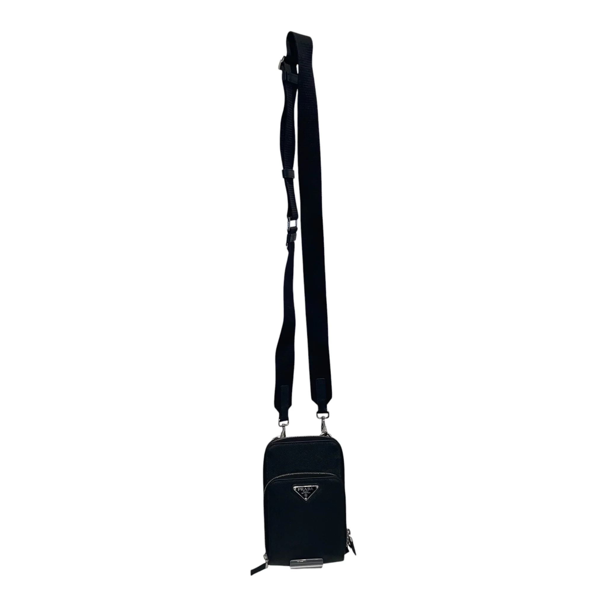PRADA/Cross Body Bag/Leather/BLK/smartphone holder