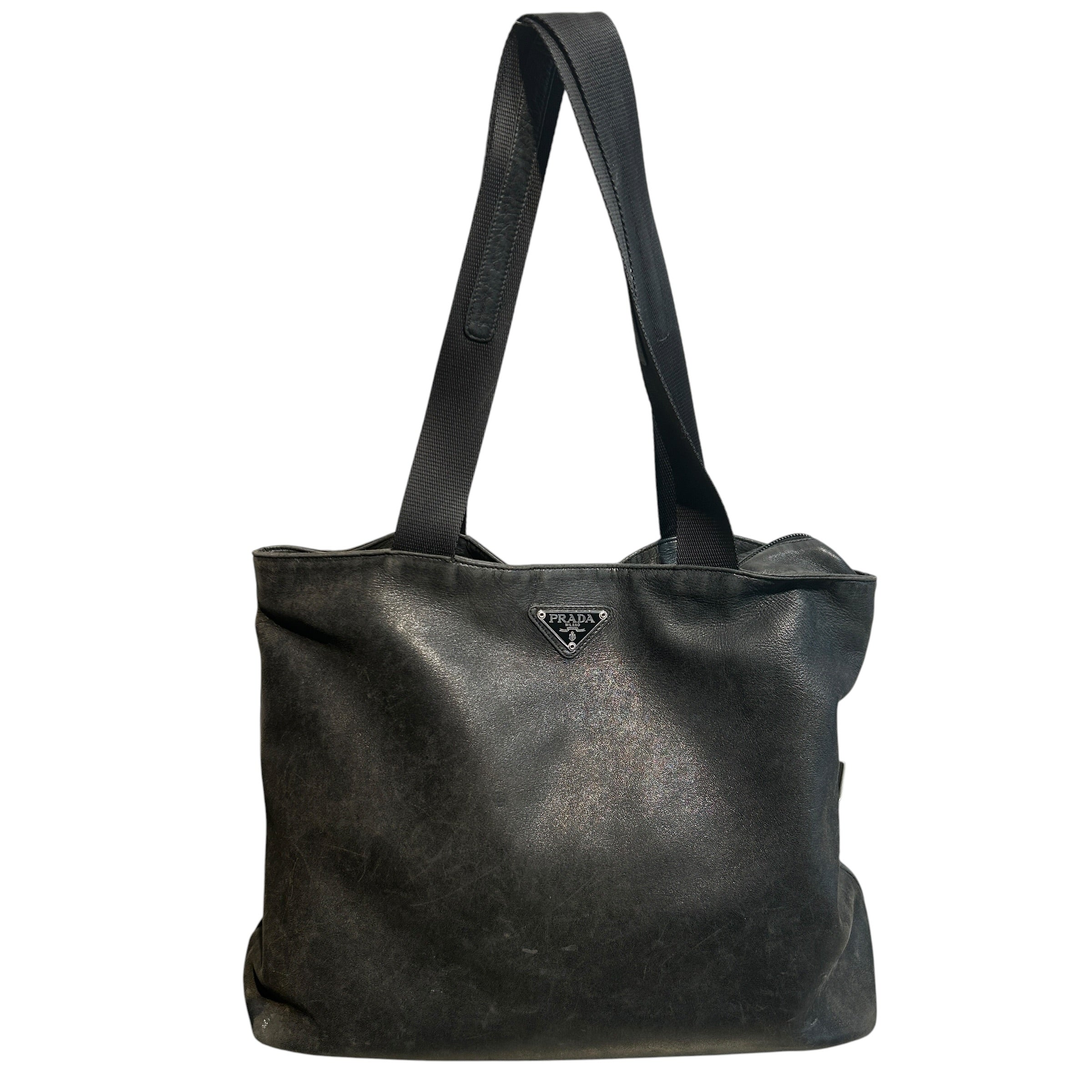 2068-prada-tote-bag-leather-blk-leather-tote-webbed-straps-1.jpg PRADA/Tote Bag/Leather/BLK/Leather Tote, Webbed Straps