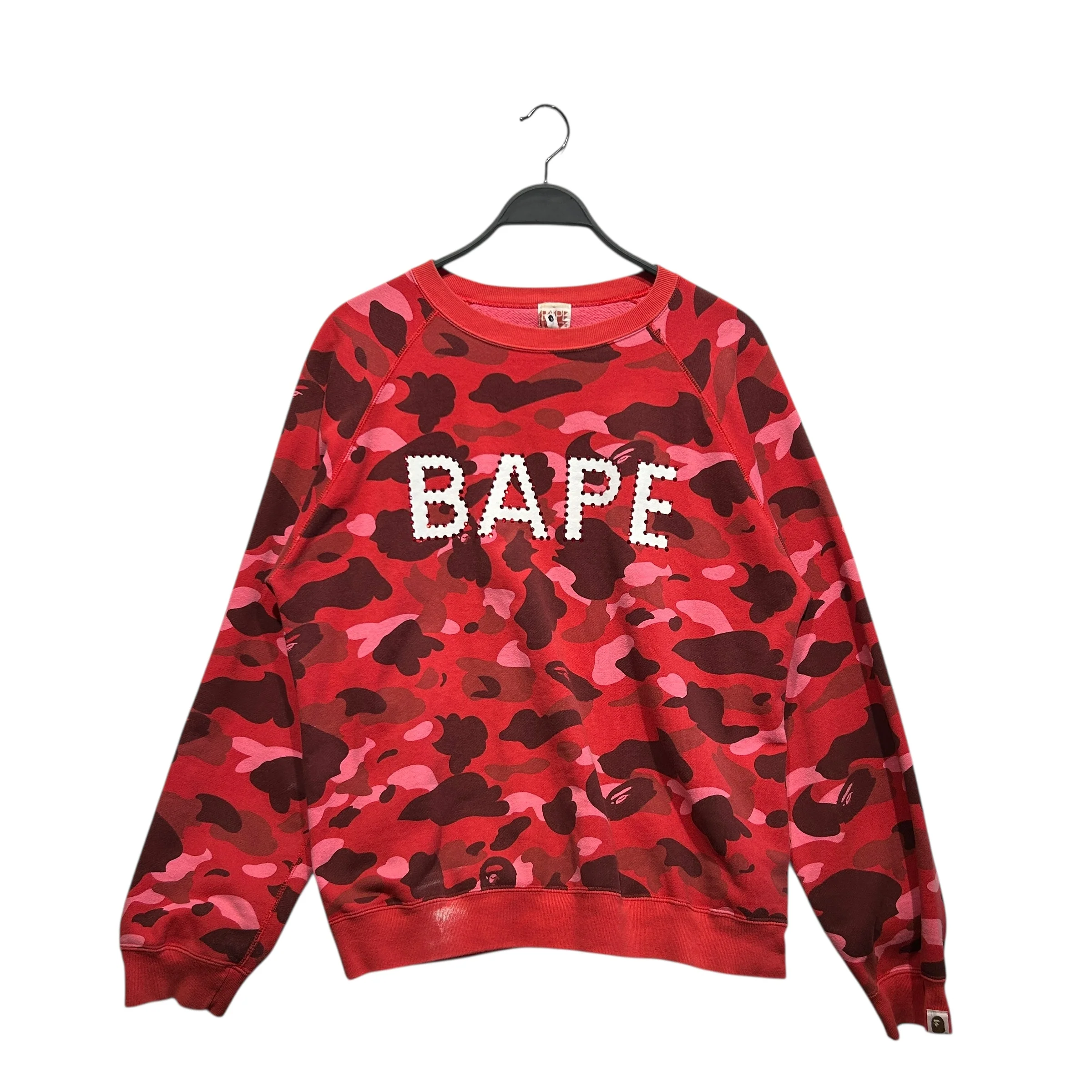 A BATHING APE/Sweatshirt/M/Camouflage/Cotton/RED/Crystal Logo Crewneck