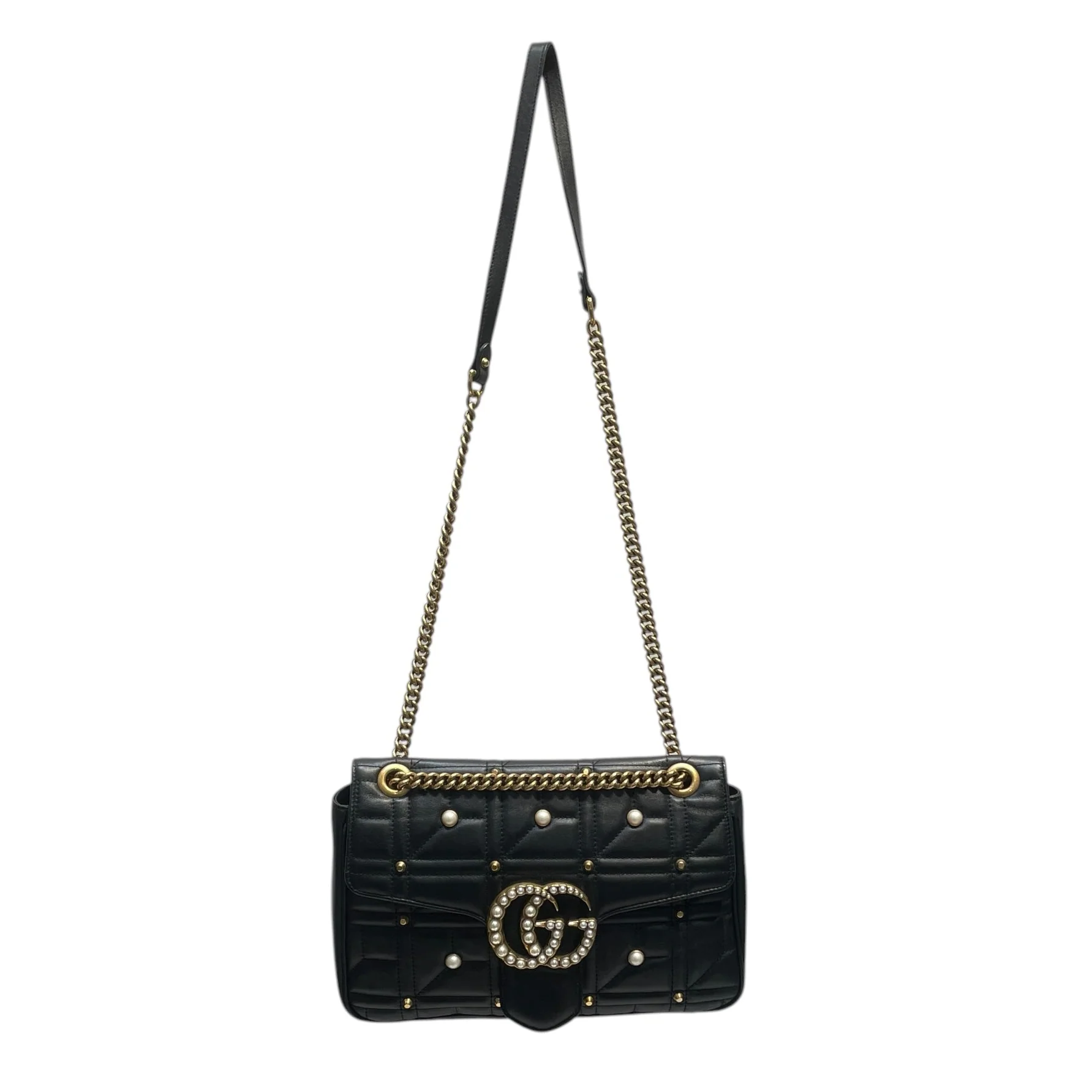 GUCCI/Cross Body Bag/Leather/BLK/Marmont Pearl Bag