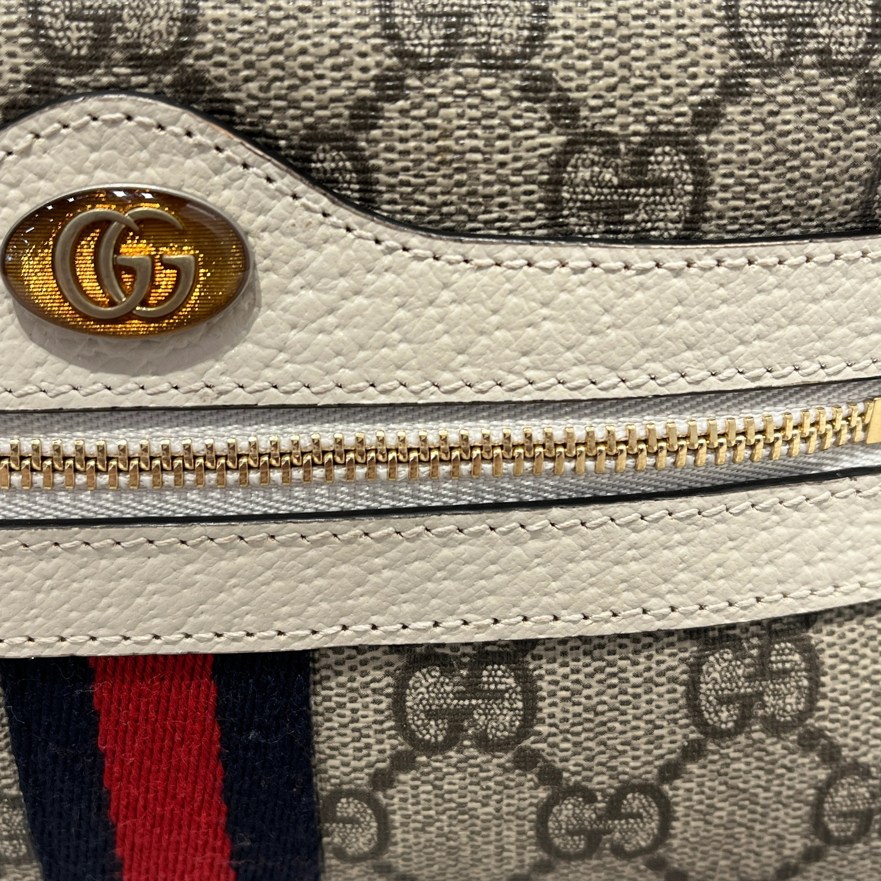 GUCCI/Cross Body Bag/Monogram/Leather/CRM/OPHIDIA MINI