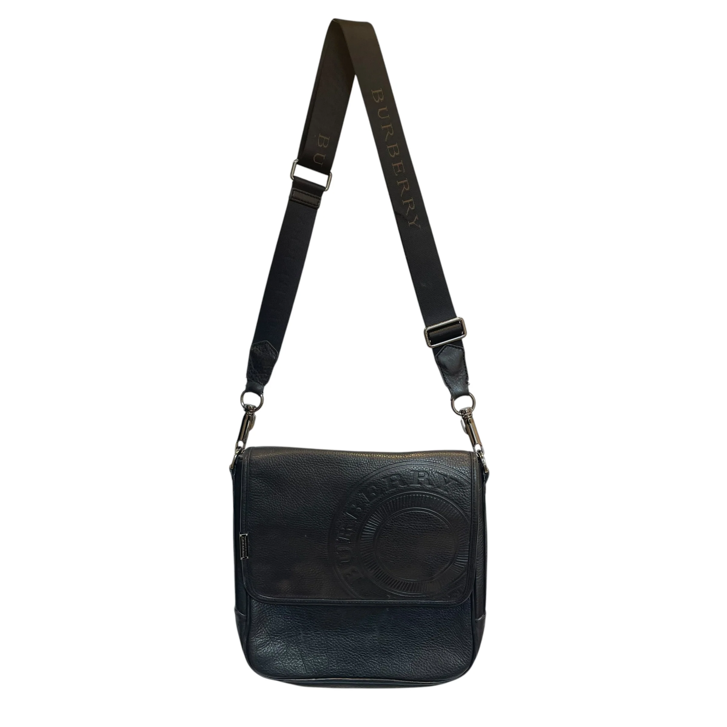 BURBERRY/Cross Body Bag/Leather/BLK/circle burberry logo