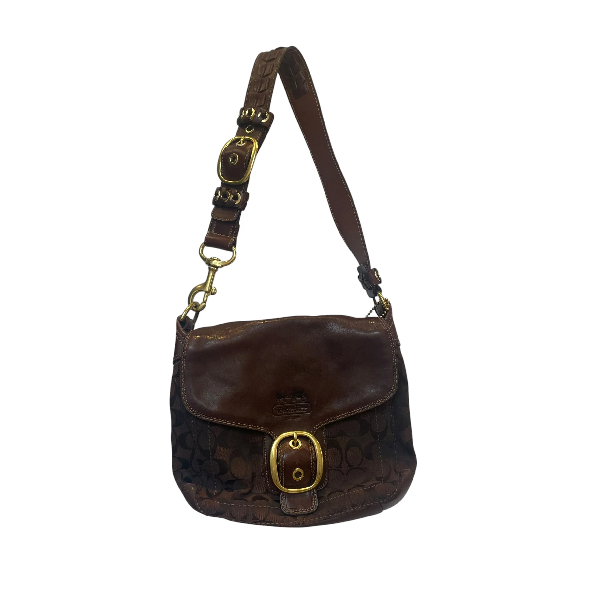 COACH/Bag/Monogram/BRW/vintage/big gld buckle/drk brw