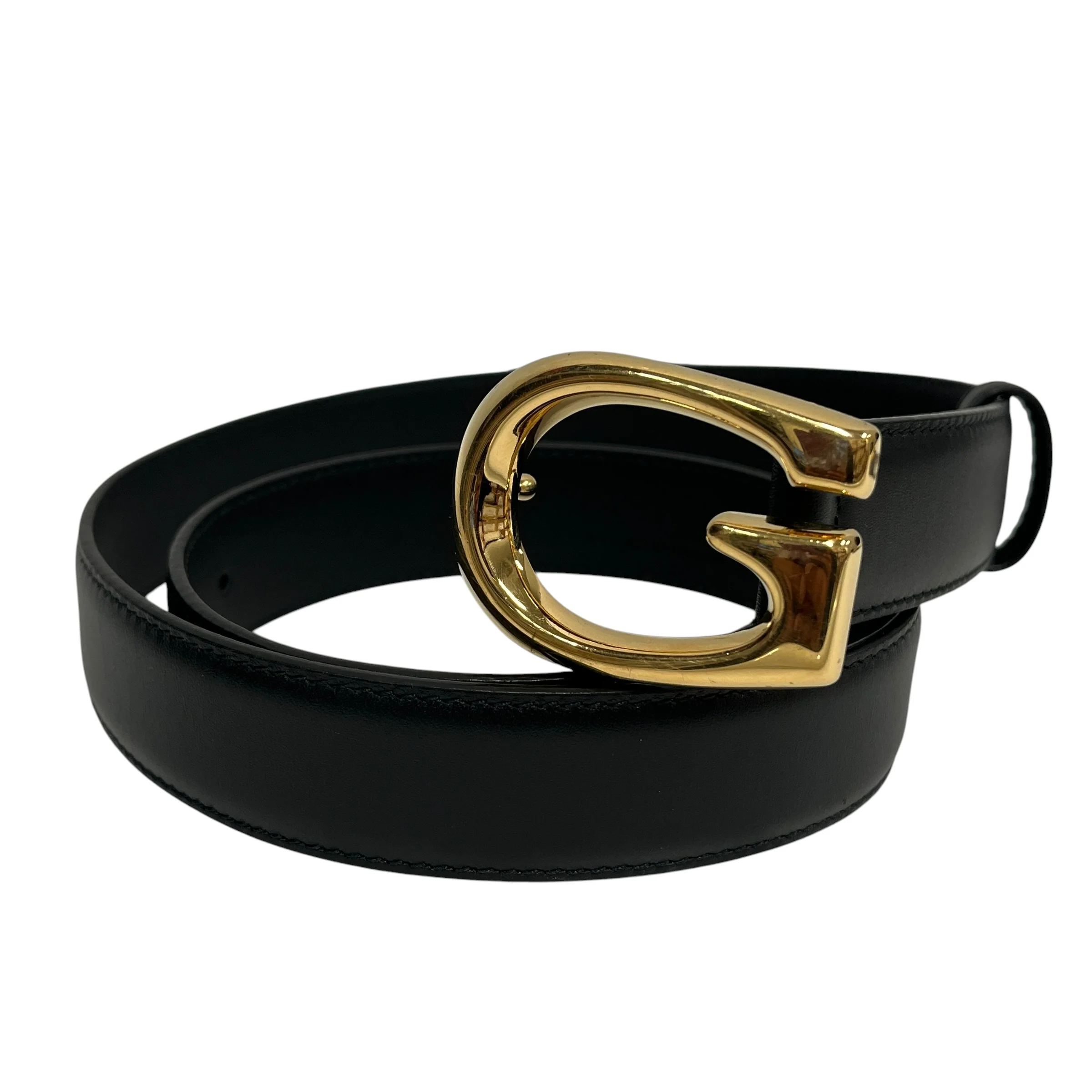 GUCCI/Belt/Leather/BLK/Selleria Gold G Buckle