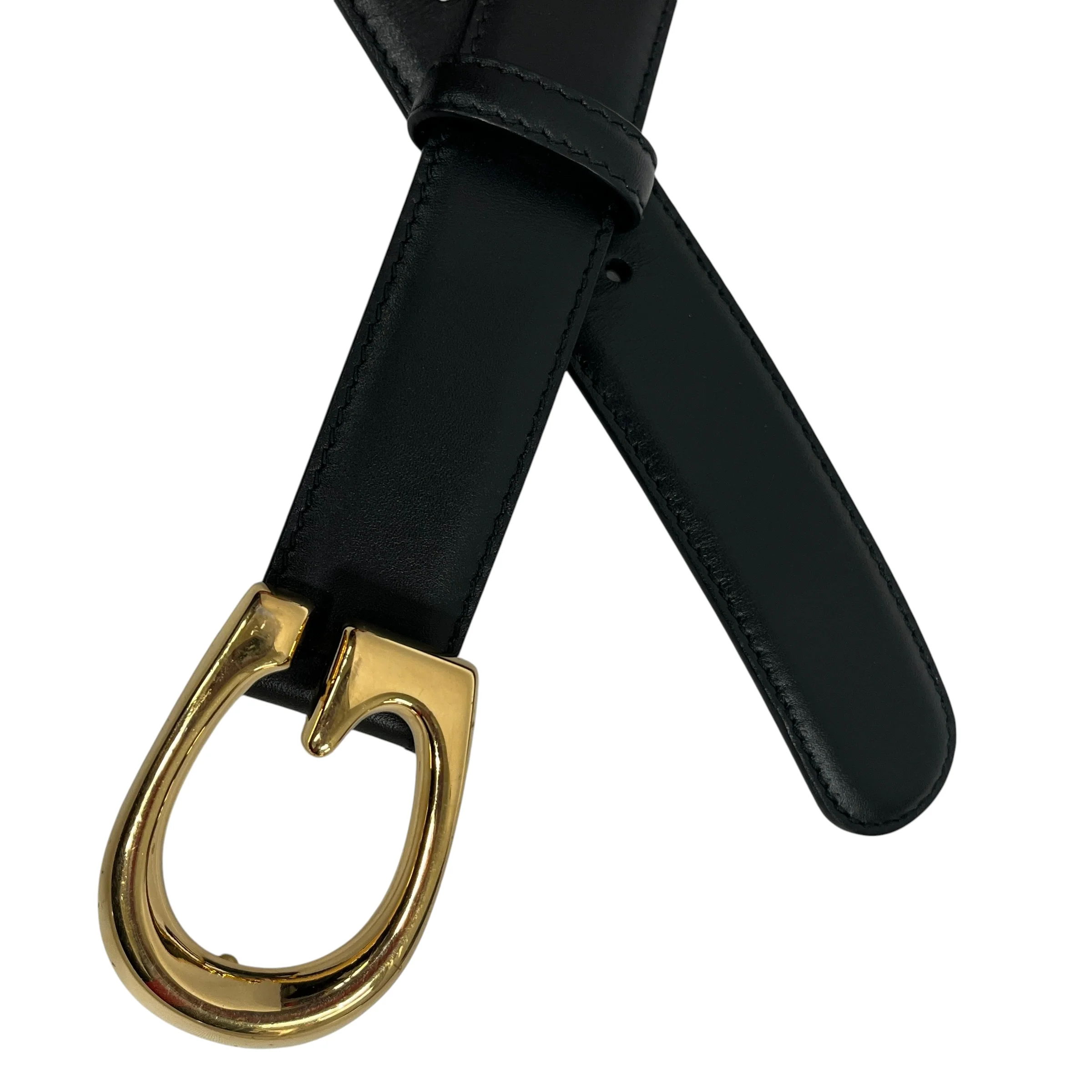 GUCCI/Belt/Leather/BLK/Selleria Gold G Buckle
