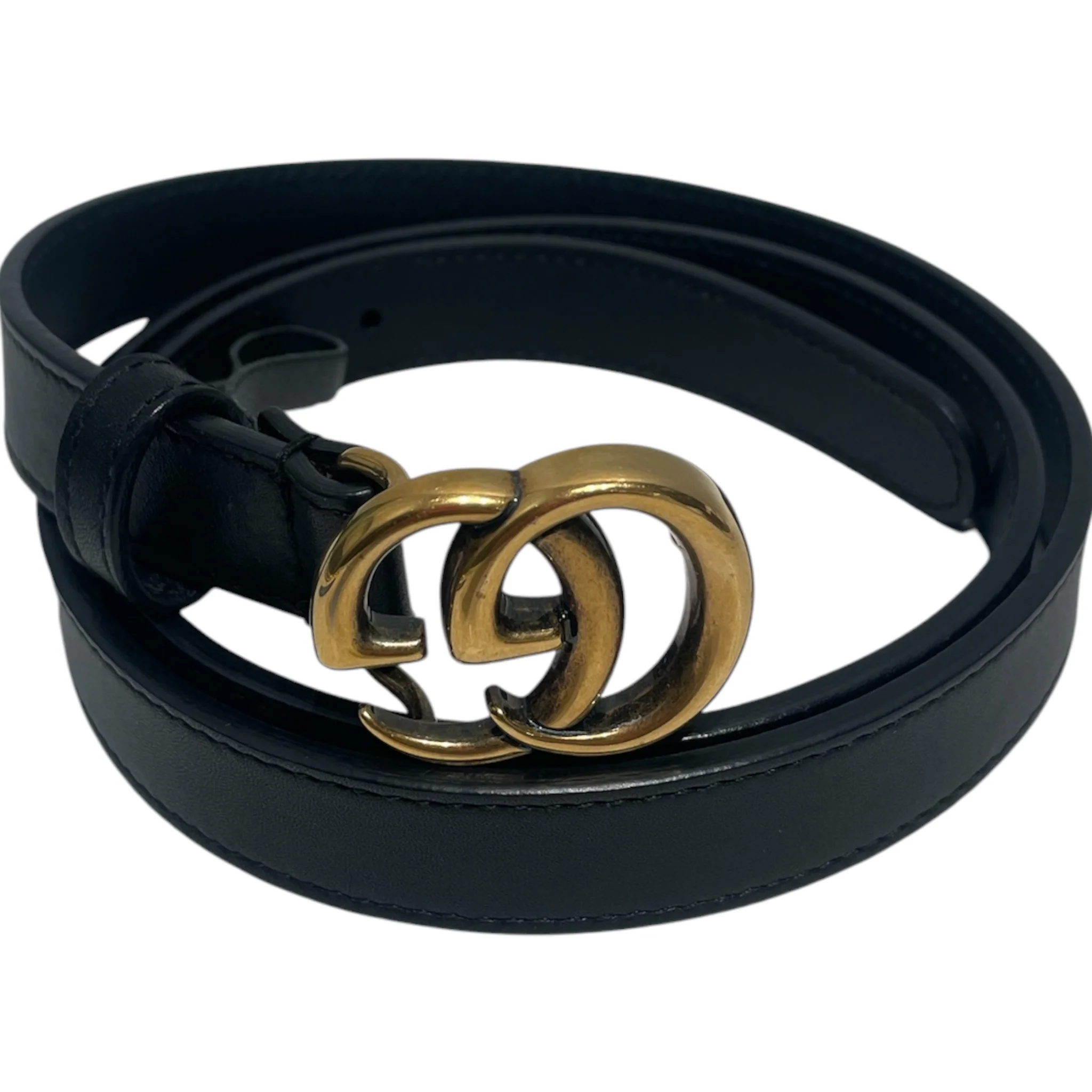GUCCI/Belt/Leather/BLK/Thin Belt Old GG Buckle Belt