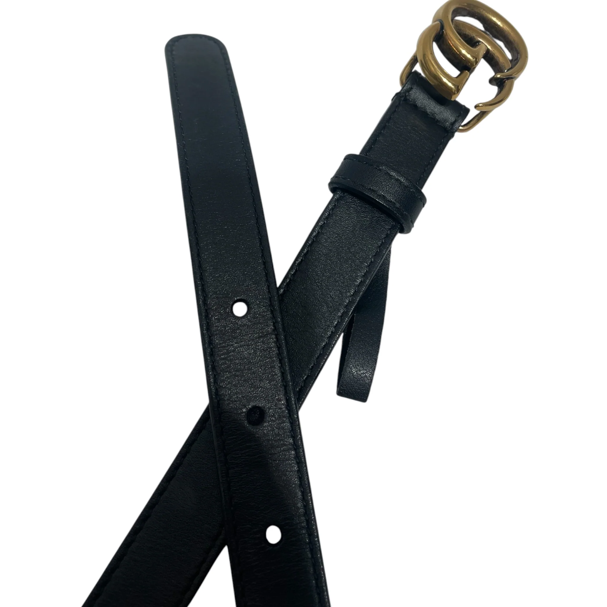 GUCCI/Belt/Leather/BLK/Thin Belt Old GG Buckle Belt