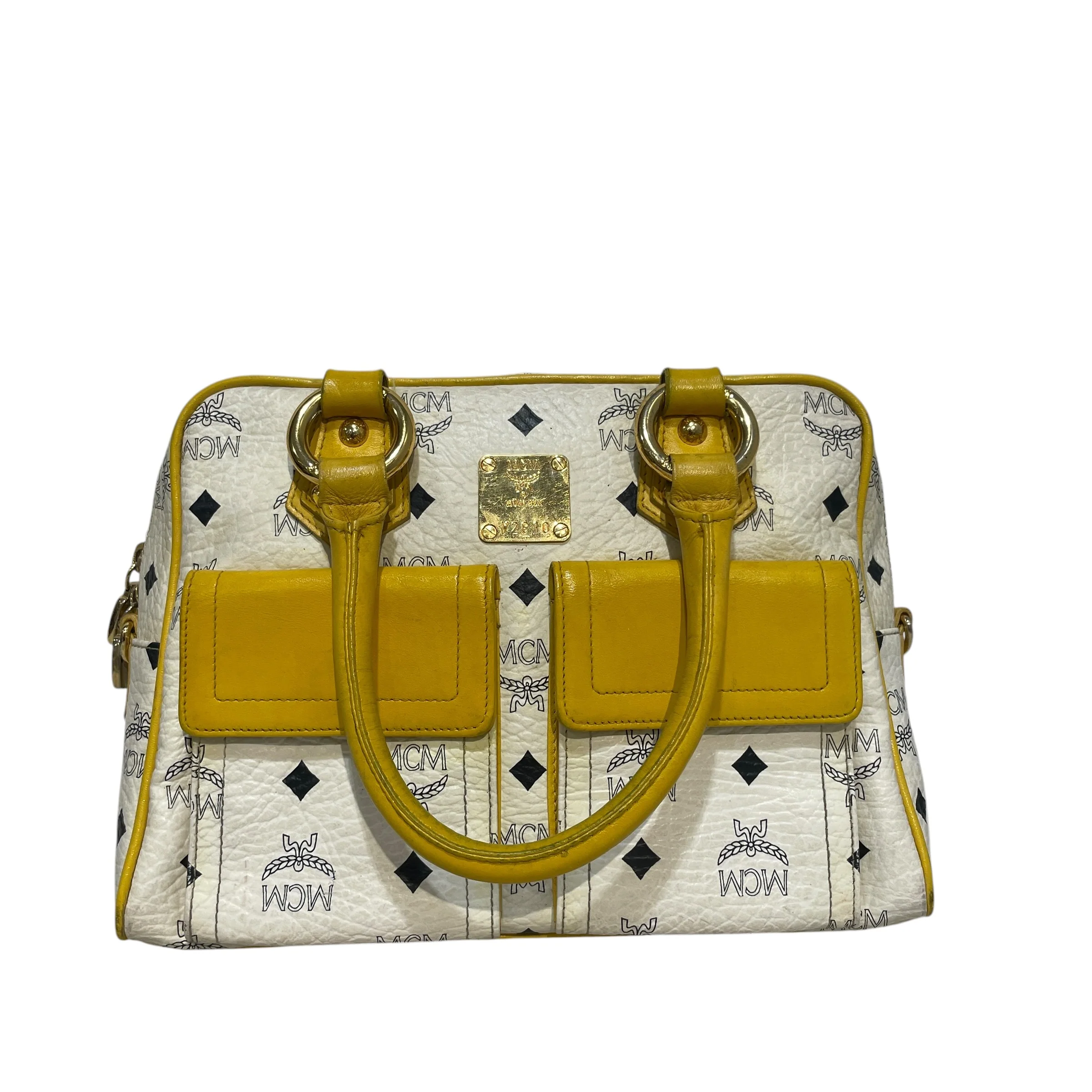 MCM/Hand Bag/Monogram/Leather/YEL/Visetos Double Pocket