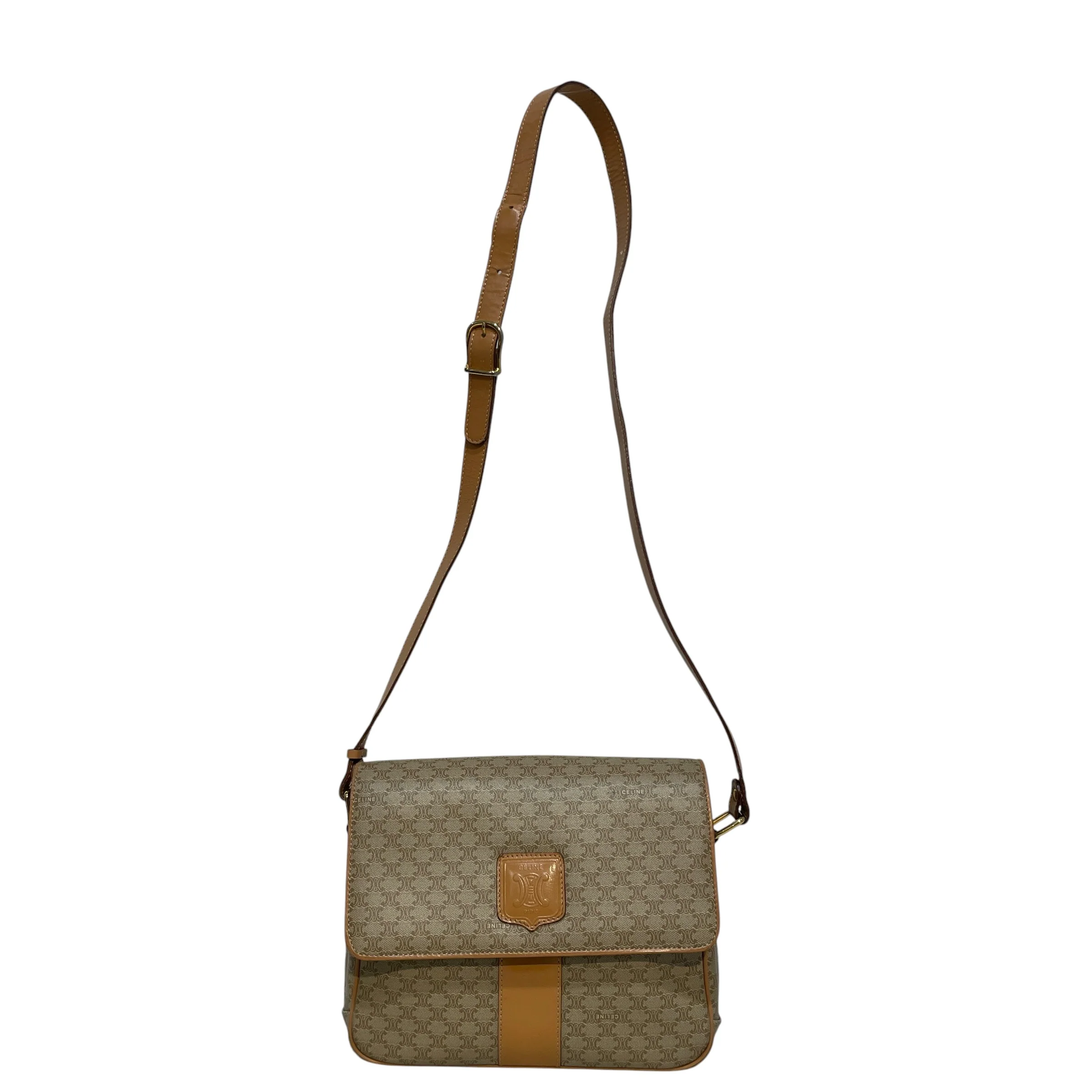 CELINE/Cross Body Bag/Monogram/Leather/KHK/