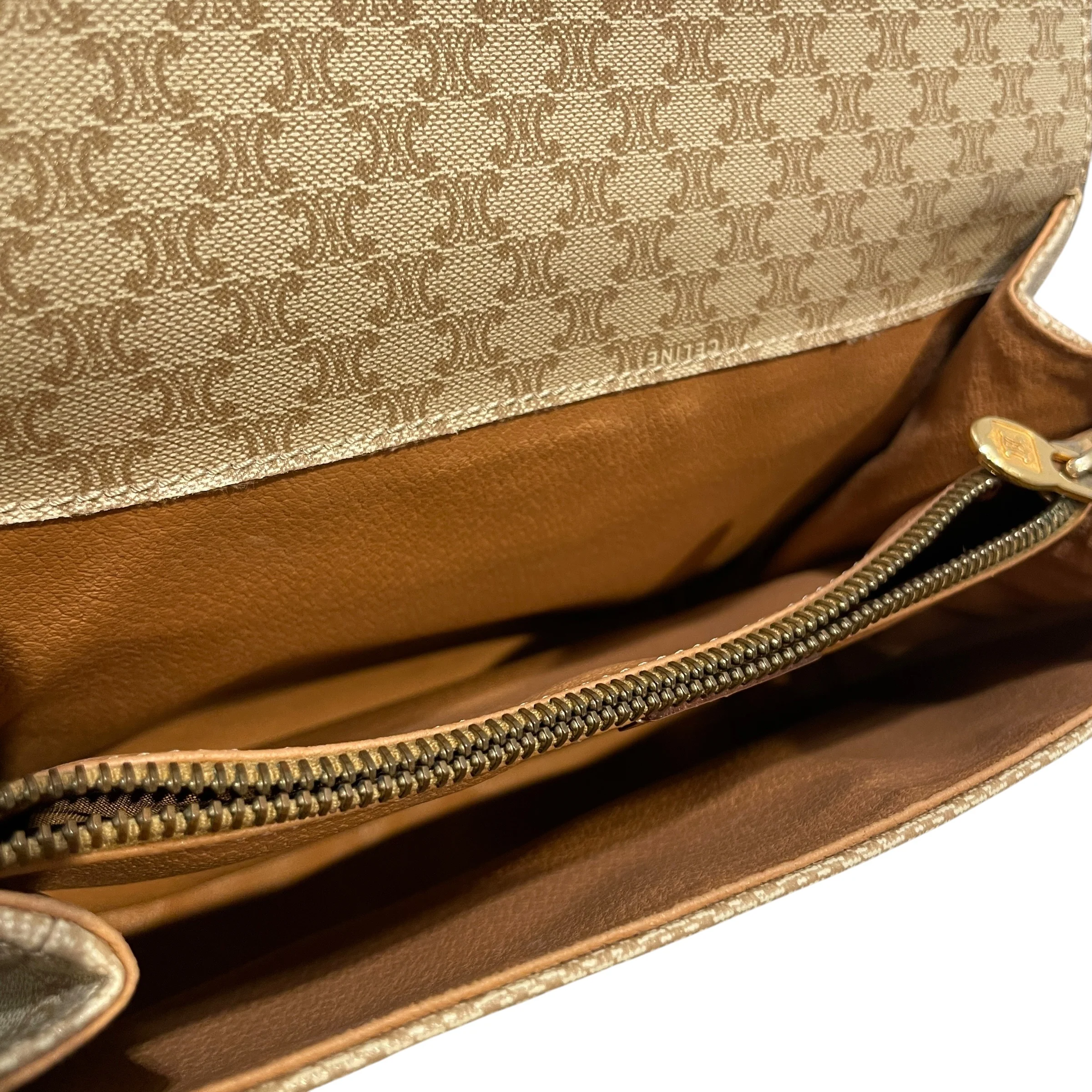 CELINE/Cross Body Bag/Monogram/Leather/KHK/