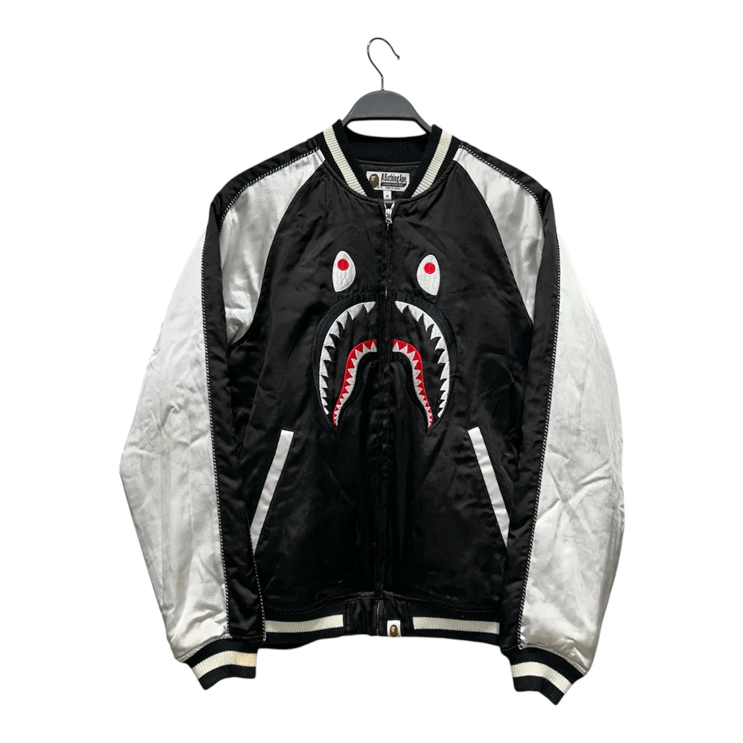 A BATHING APE/Blouson/M/BLK/Graphic/SATIN EFFECT SHARK GRPHC FRNT