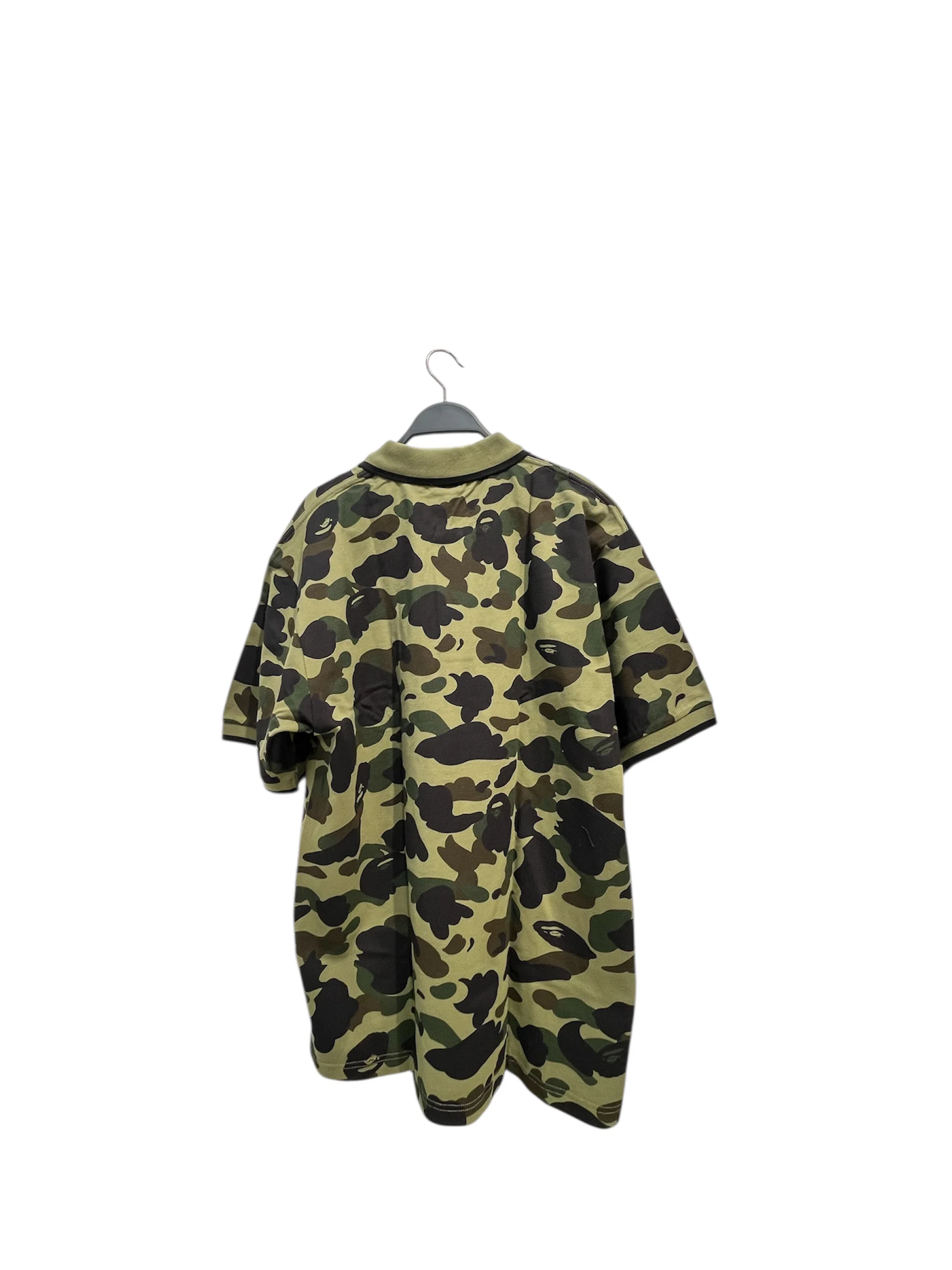 A BATHING APE/Polo Shirt/L/Cotton/GRN/Camouflage/blk trim collar/sleeves