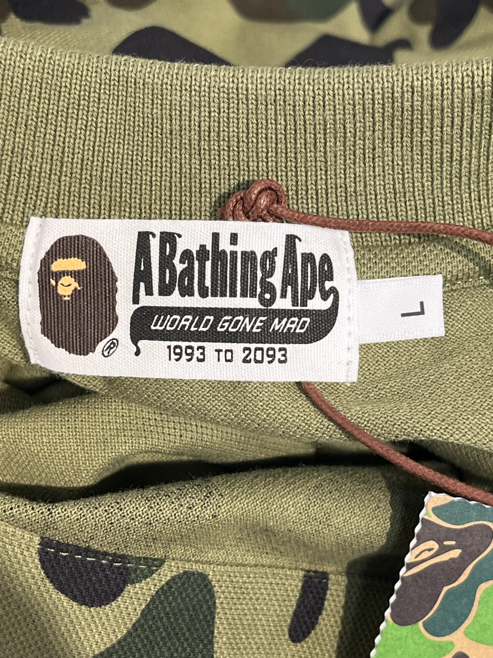 A BATHING APE/Polo Shirt/L/Cotton/GRN/Camouflage/blk trim collar/sleeves
