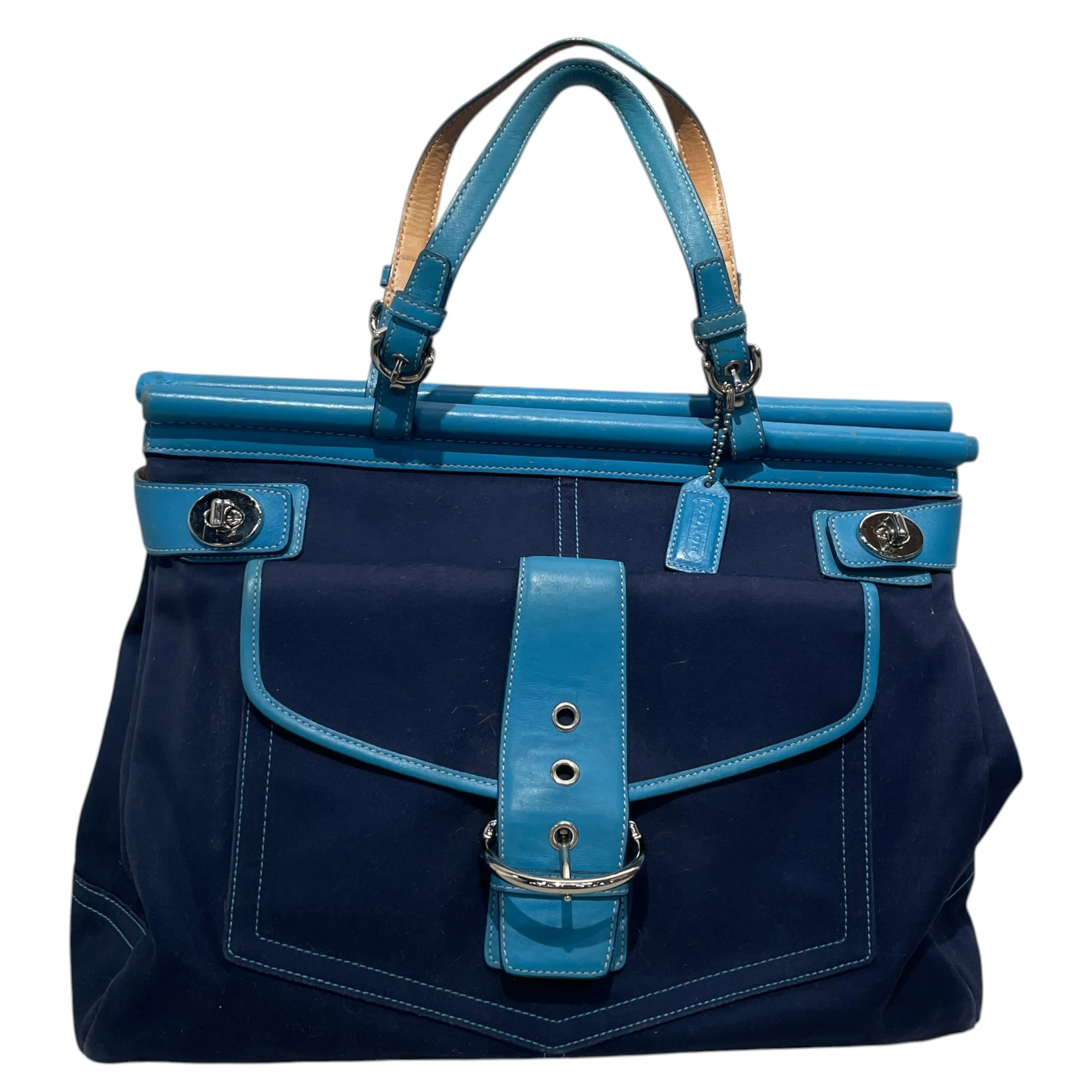 COACH/Tote Bag/Cotton/NVY/Turnlock Canvas Carryall