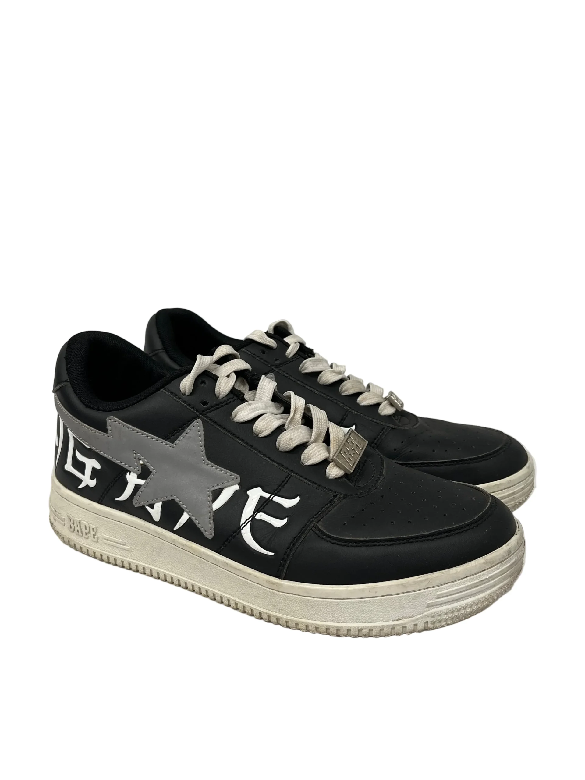BAPE STA!/Low-Sneakers/US 9/Graphic/Leather/BLK/KANJI LETTERS/REFLECTIVE LOGO