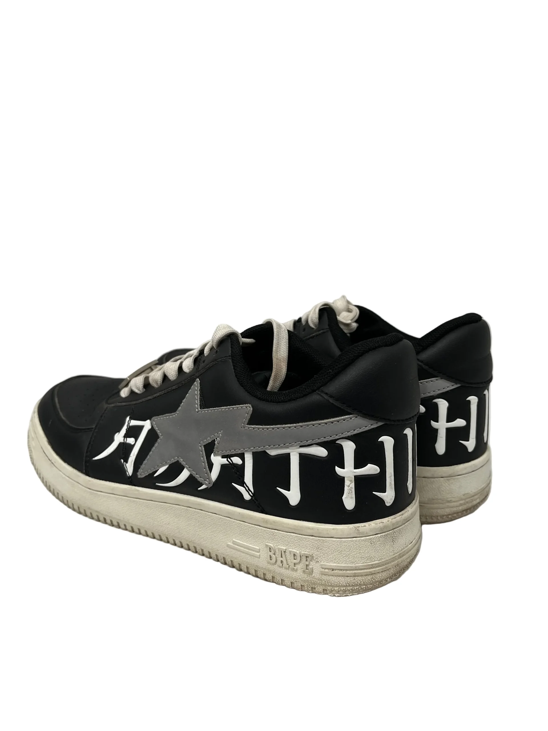 BAPE STA!/Low-Sneakers/US 9/Graphic/Leather/BLK/KANJI LETTERS/REFLECTIVE LOGO