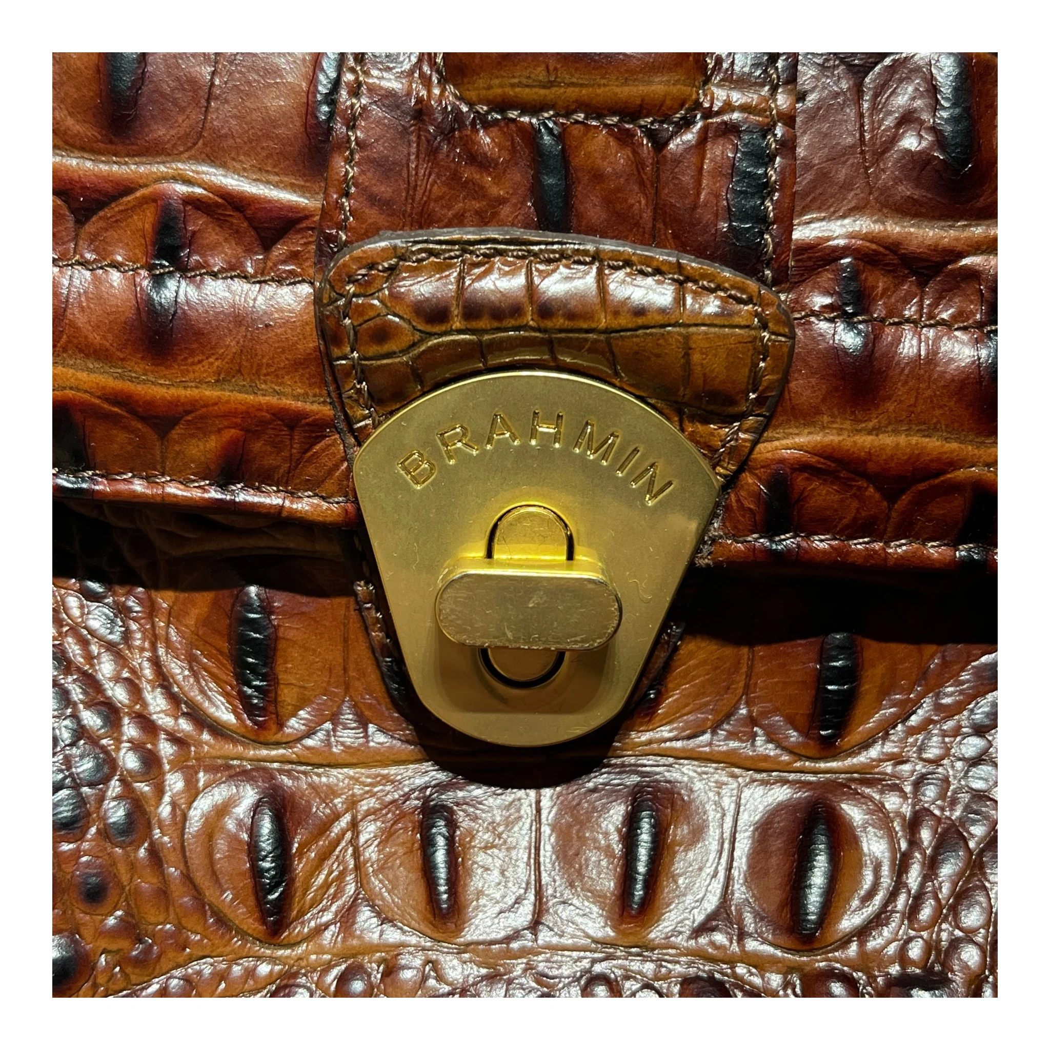 Brahmin/Hand Bag/Animal Pattern/Leather/BRW/CROC LEATHER