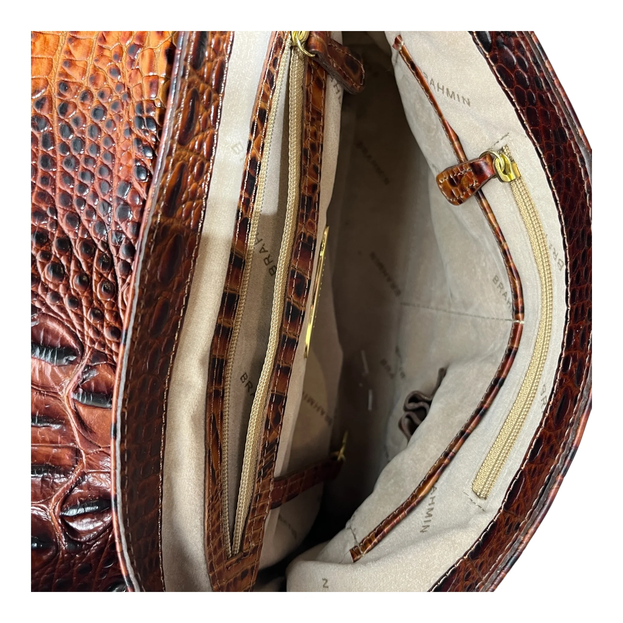 Brahmin/Hand Bag/Animal Pattern/Leather/BRW/CROC LEATHER