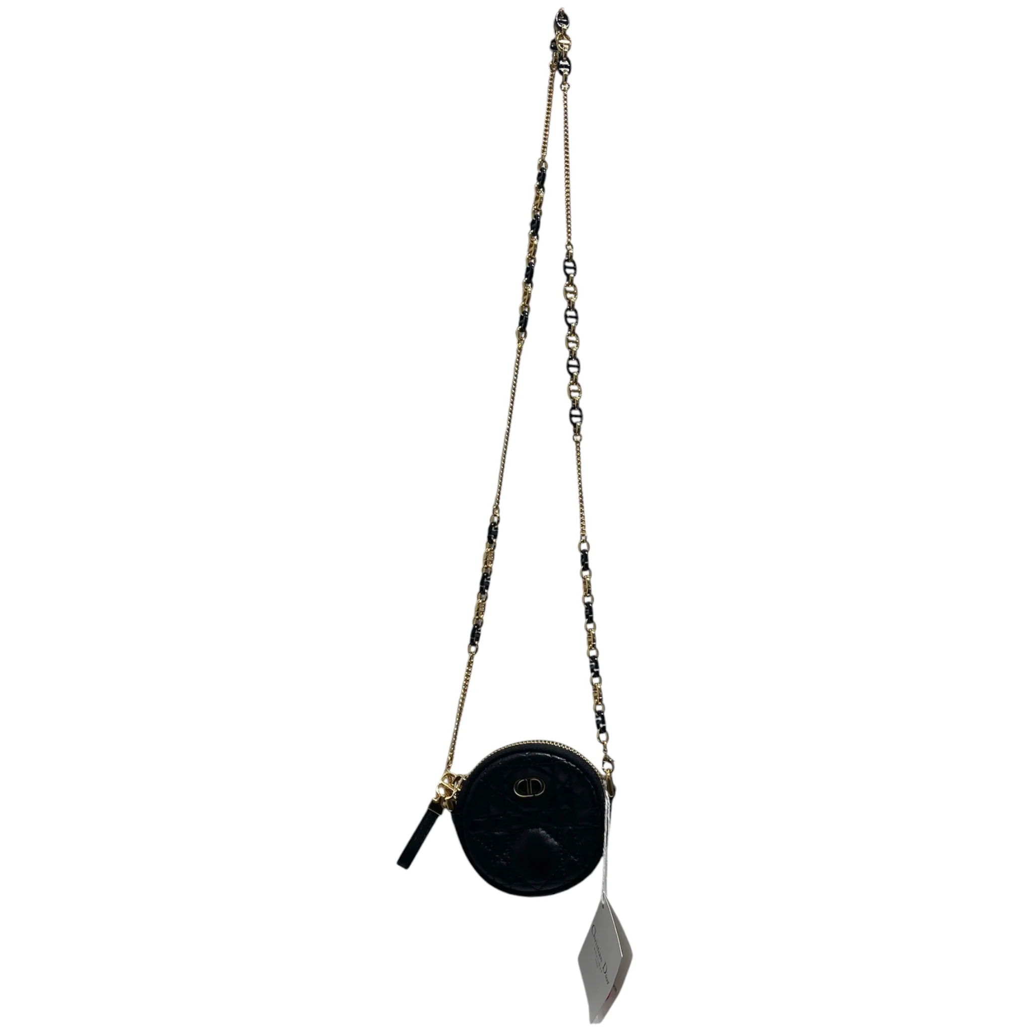 Christian Dior/Cross Body Bag/Leather/BLK/Caro Quilted Circle Pouch