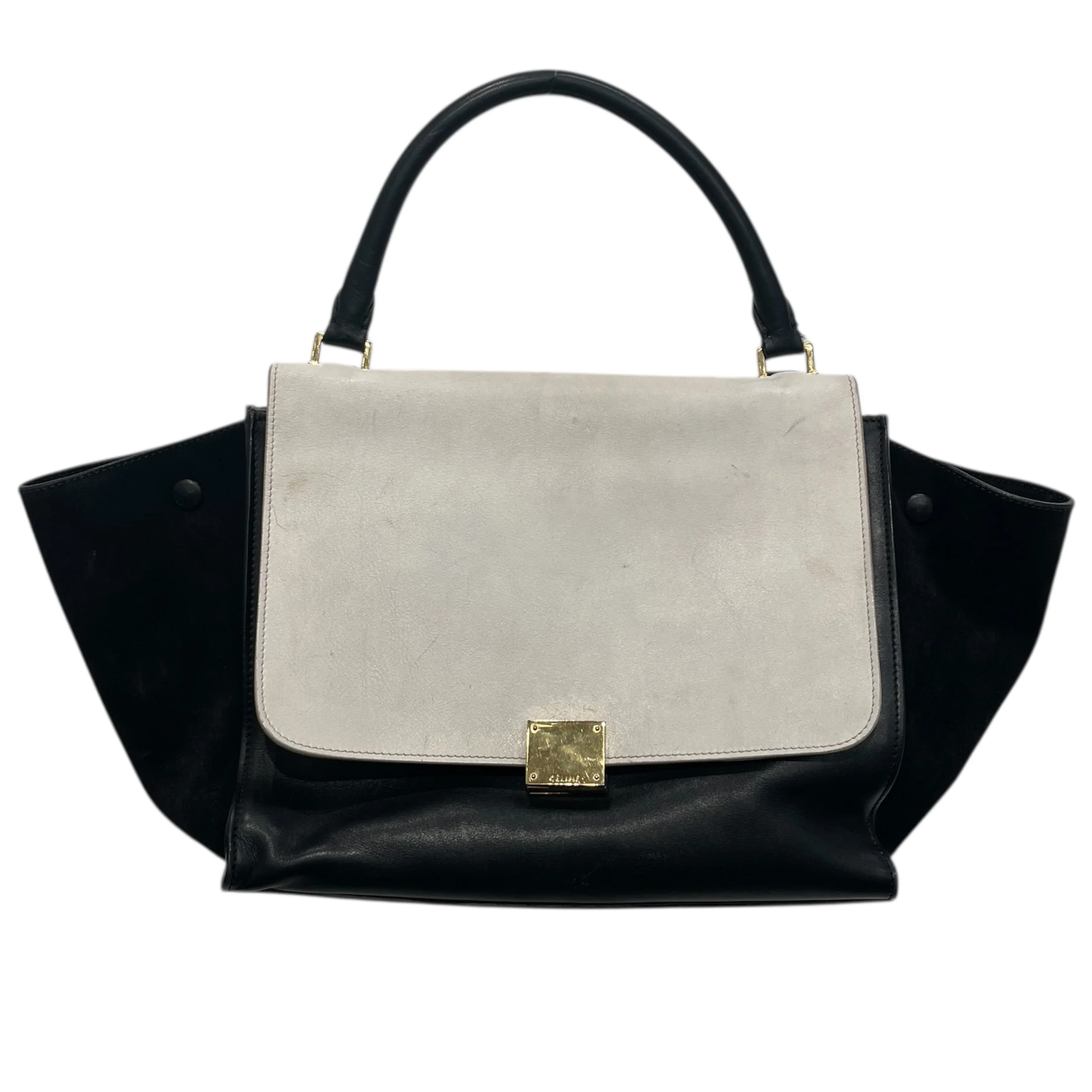 CELINE/Hand Bag/Leather/BLK/SUEDE/LEATHER TRAPEZE BAG