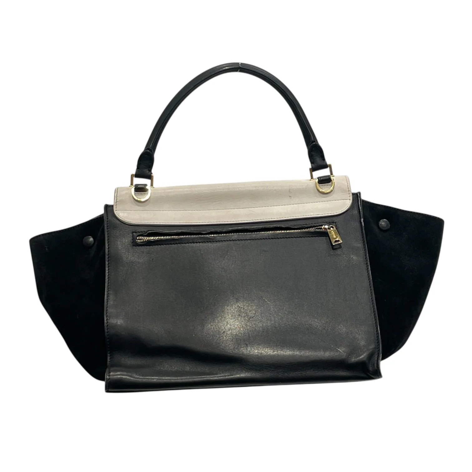 CELINE/Hand Bag/Leather/BLK/SUEDE/LEATHER TRAPEZE BAG