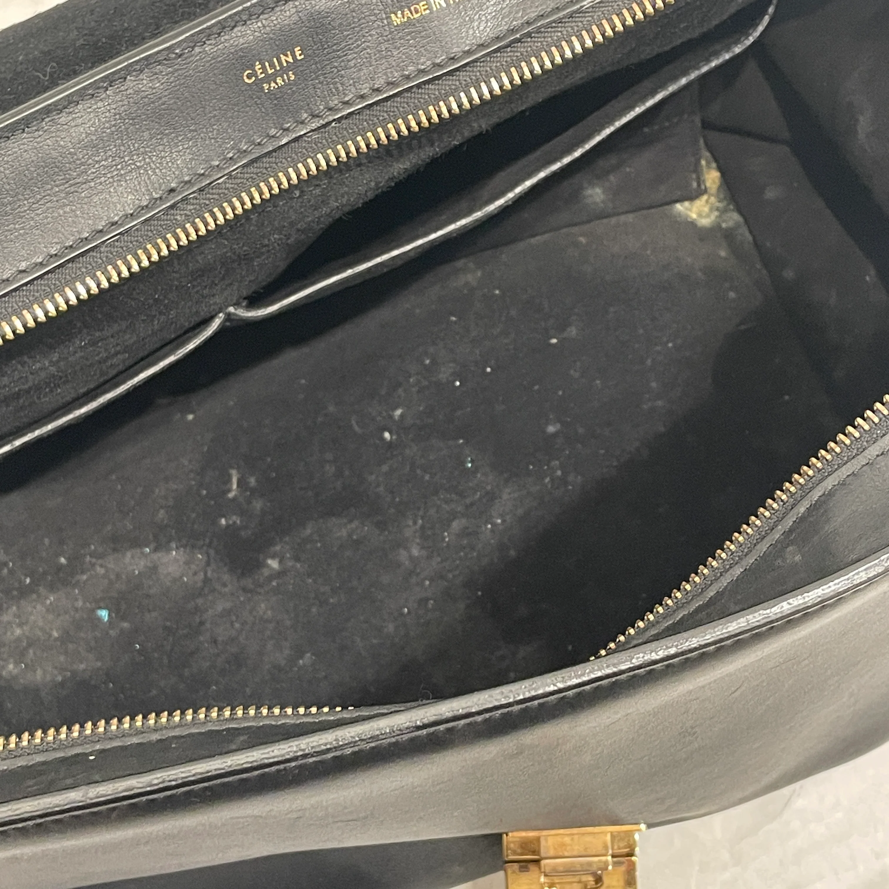 CELINE/Hand Bag/Leather/BLK/SUEDE/LEATHER TRAPEZE BAG