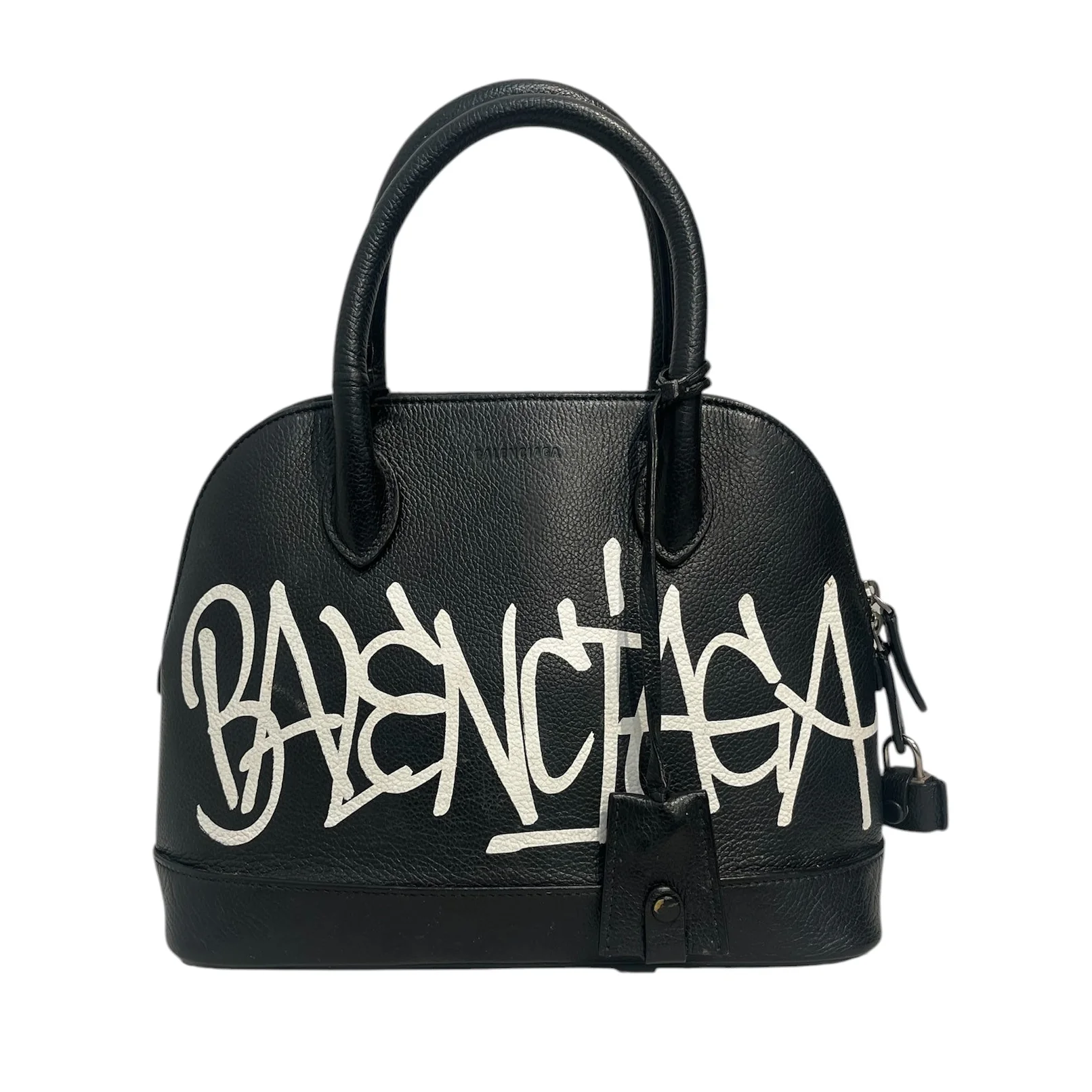 BALENCIAGA/Hand Bag/Graphic/Leather/BLK/GRAFFITI BOWLER BAG-NO STRAP