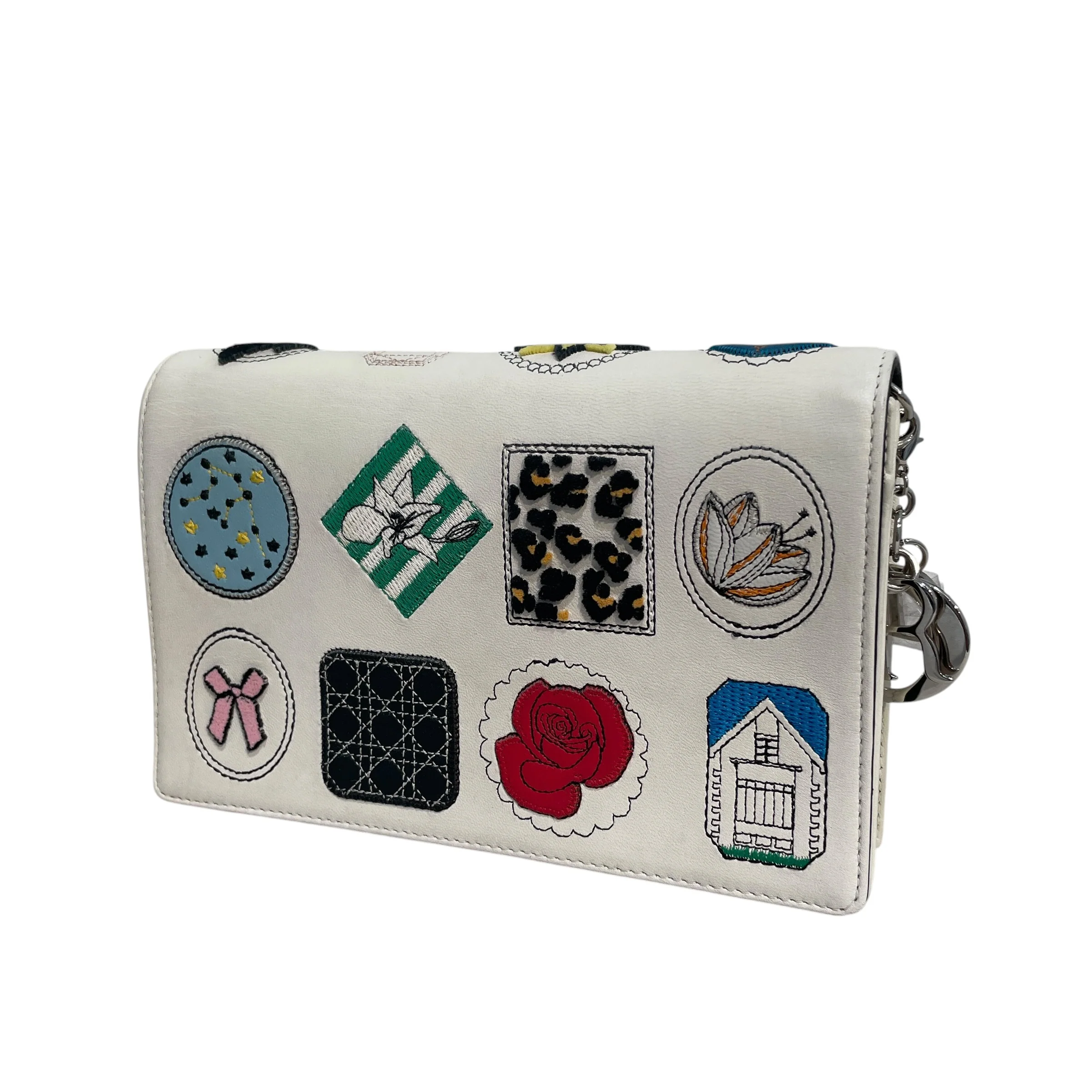 Christian Dior/Cross Body Bag/Graphic/Leather/MLT/Badge Embellished Chain Bag