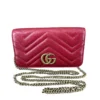 GUCCI/Cross Body Bag/Leather/RED/GG MARMONT WALLET ON CHAIN