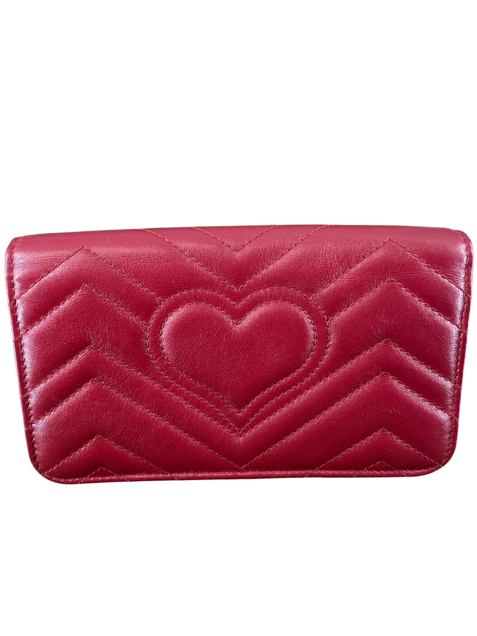 GUCCI/Cross Body Bag/Leather/RED/GG MARMONT WALLET ON CHAIN