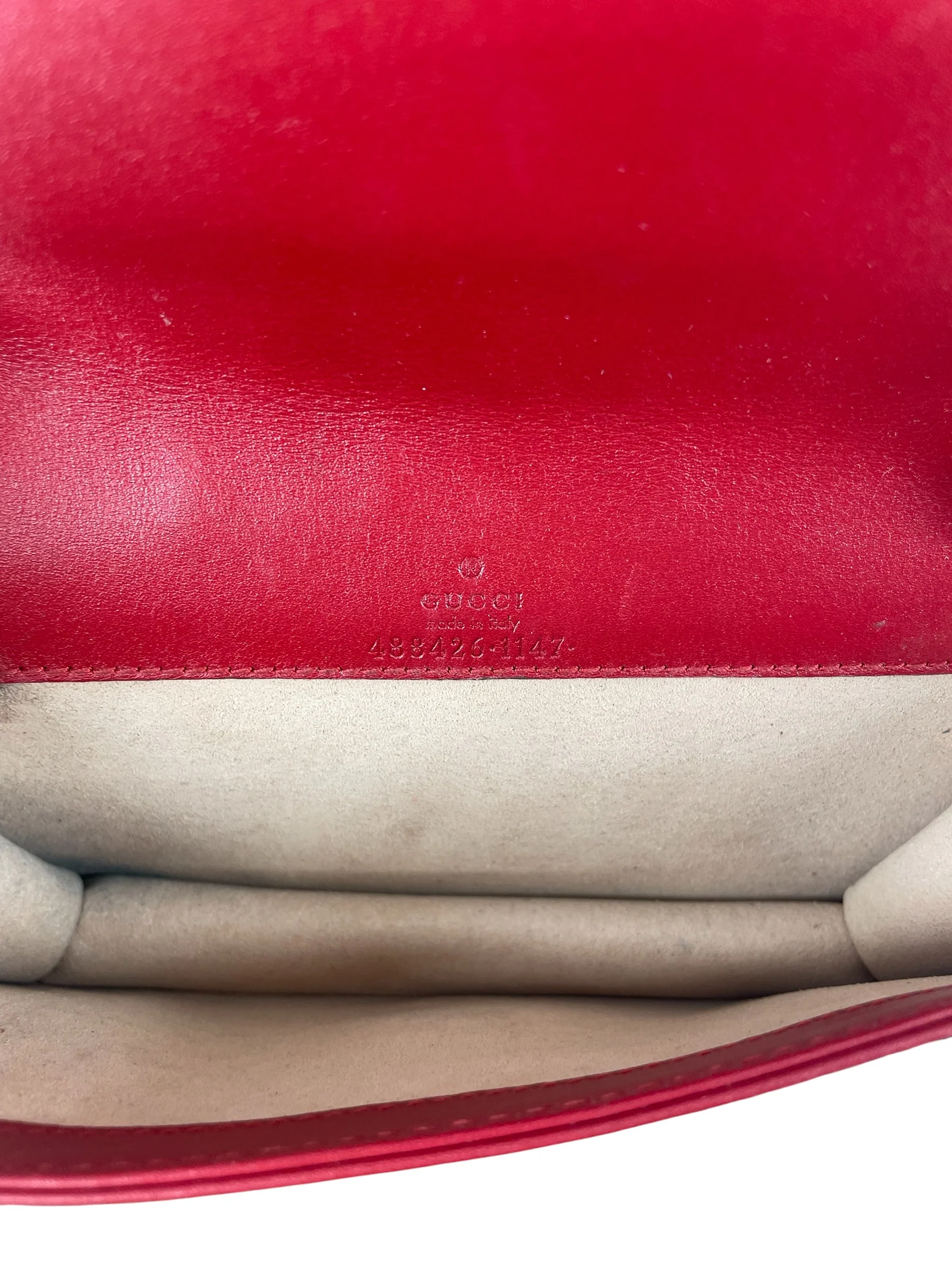 GUCCI/Cross Body Bag/Leather/RED/GG MARMONT WALLET ON CHAIN