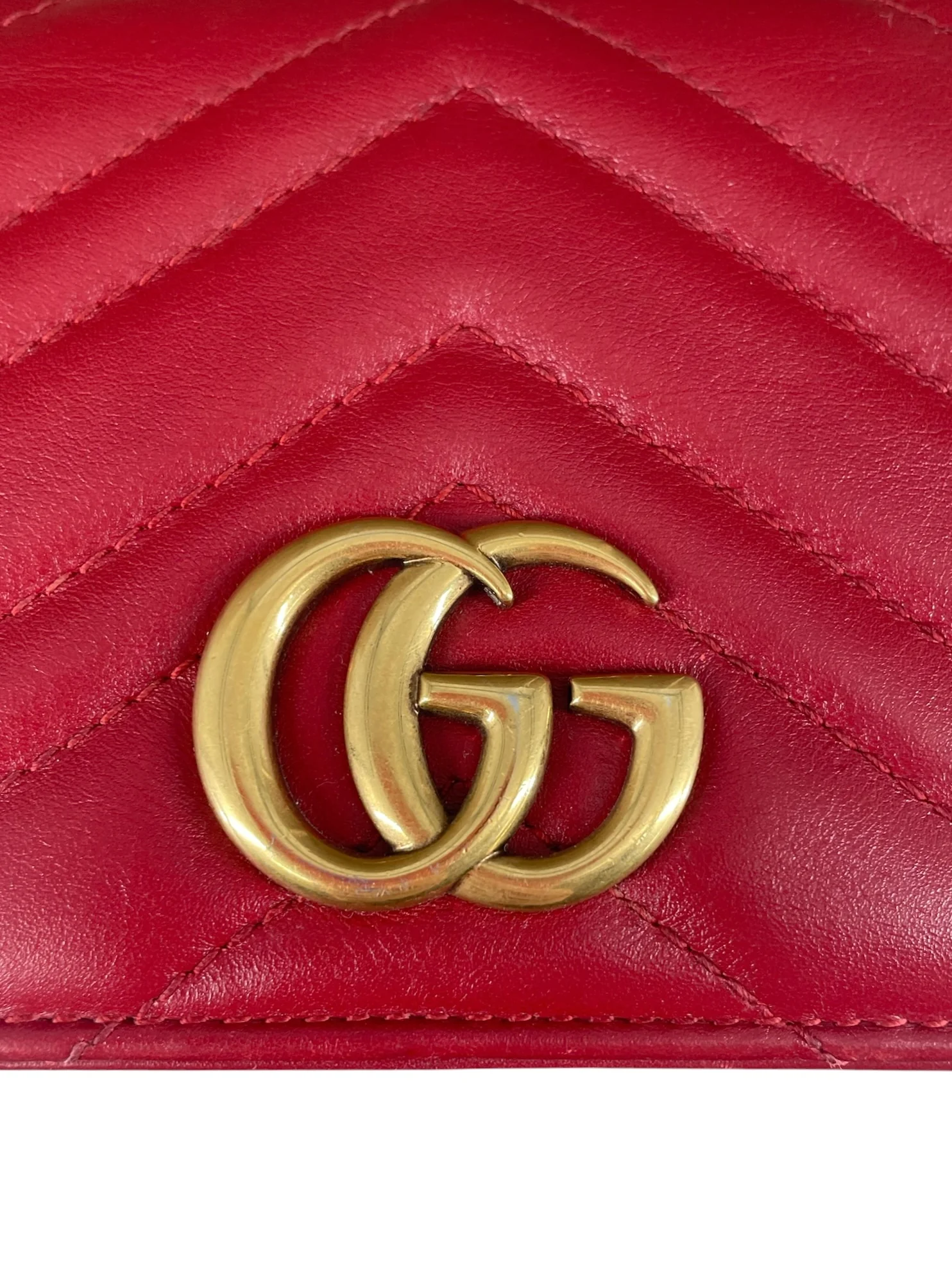 GUCCI/Cross Body Bag/Leather/RED/GG MARMONT WALLET ON CHAIN