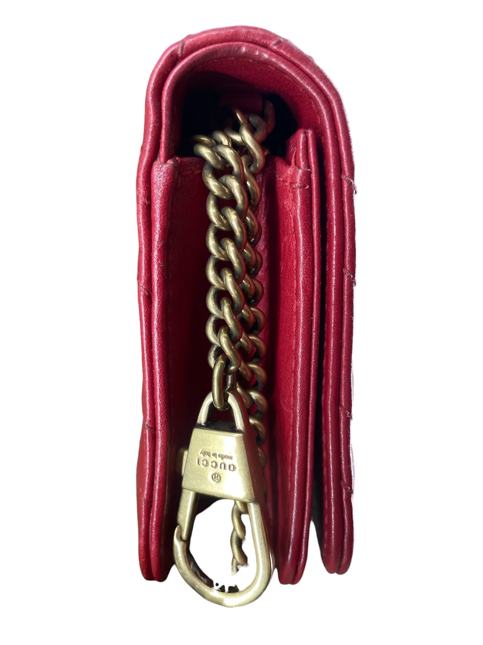 GUCCI/Cross Body Bag/Leather/RED/GG MARMONT WALLET ON CHAIN