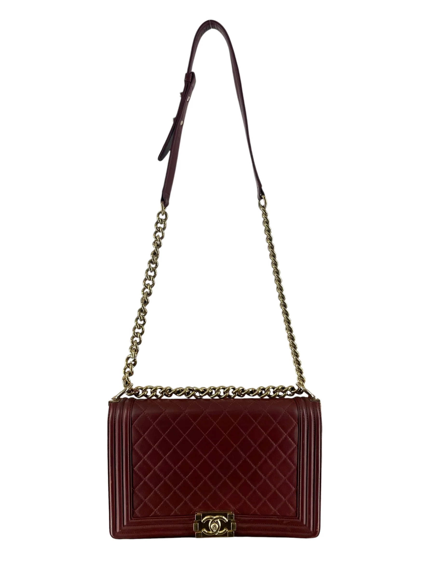 CHANEL/Hand Bag/Border/Leather/BRD/QUILTED LARGE BOY BAG