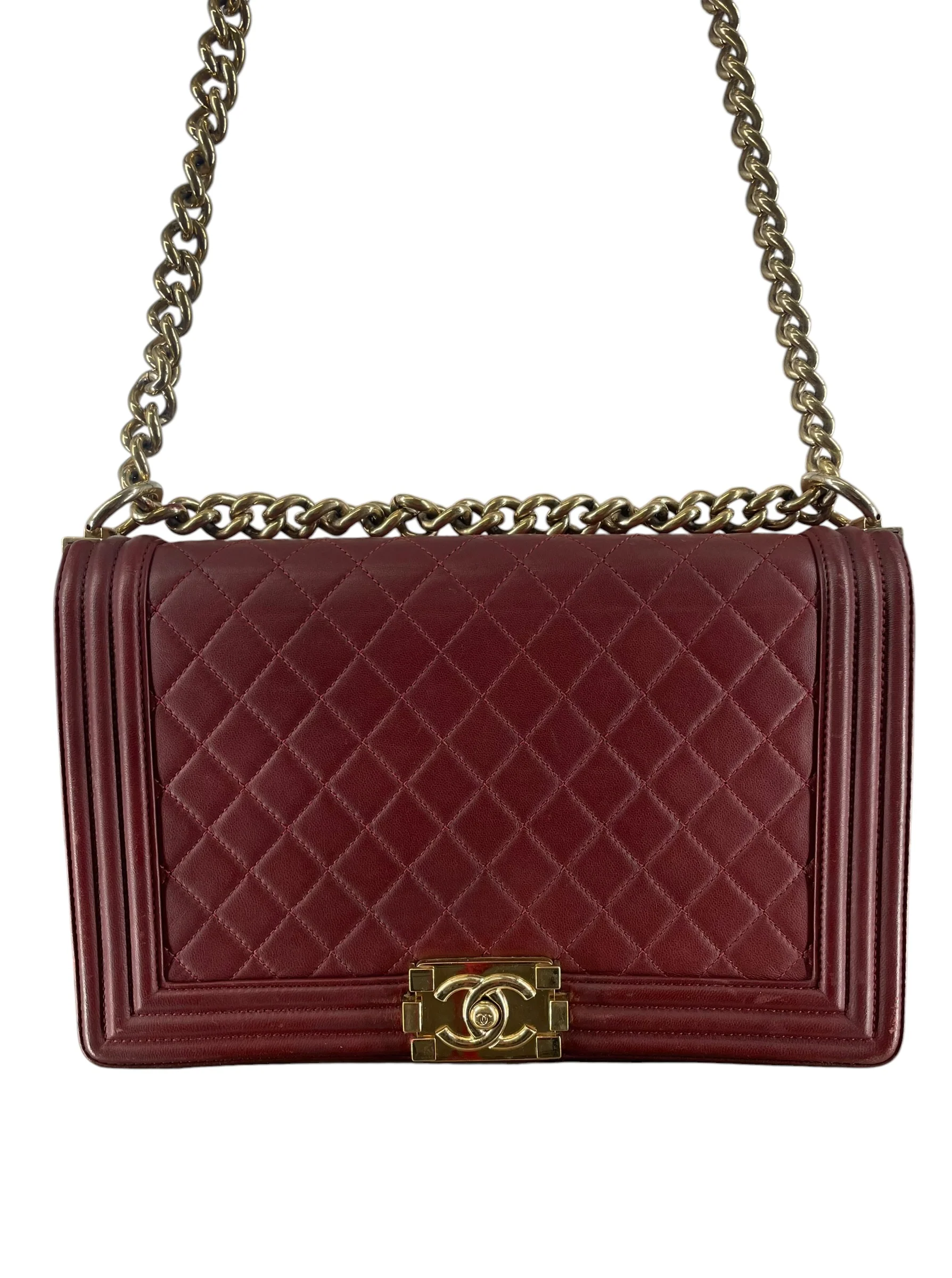 CHANEL/Hand Bag/Border/Leather/BRD/QUILTED LARGE BOY BAG