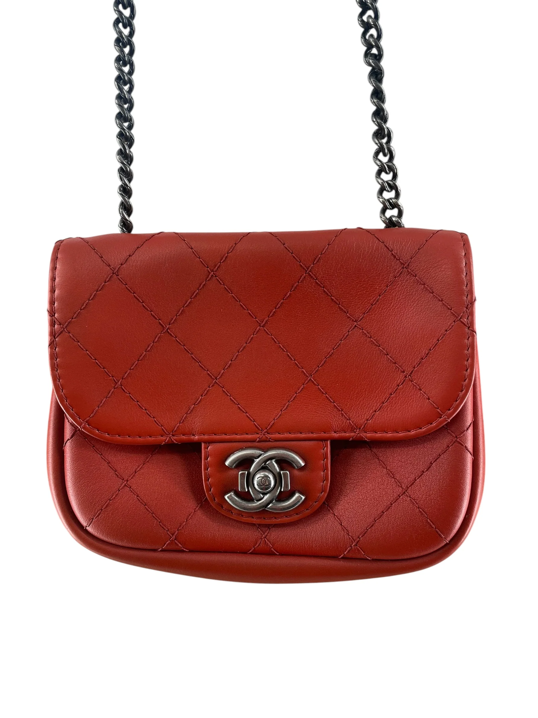 CHANEL/Cross Body Bag/Border/Leather/RED/WILD STITCH SMALL FLAP
