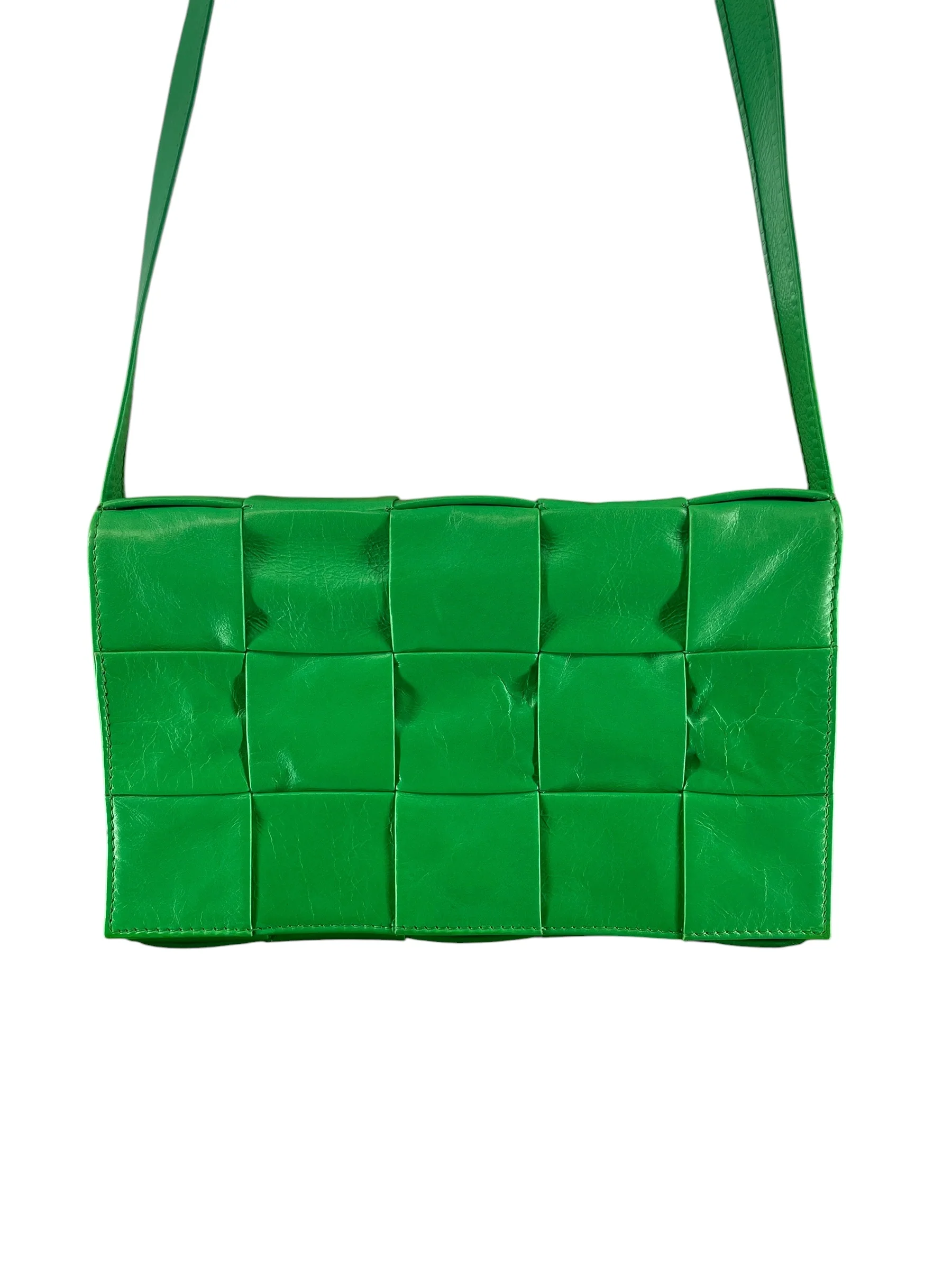 BOTTEGA VENETA/Hand Bag/Border/Leather/GRN/CALFSKIN INTRECCIO CASSETTE