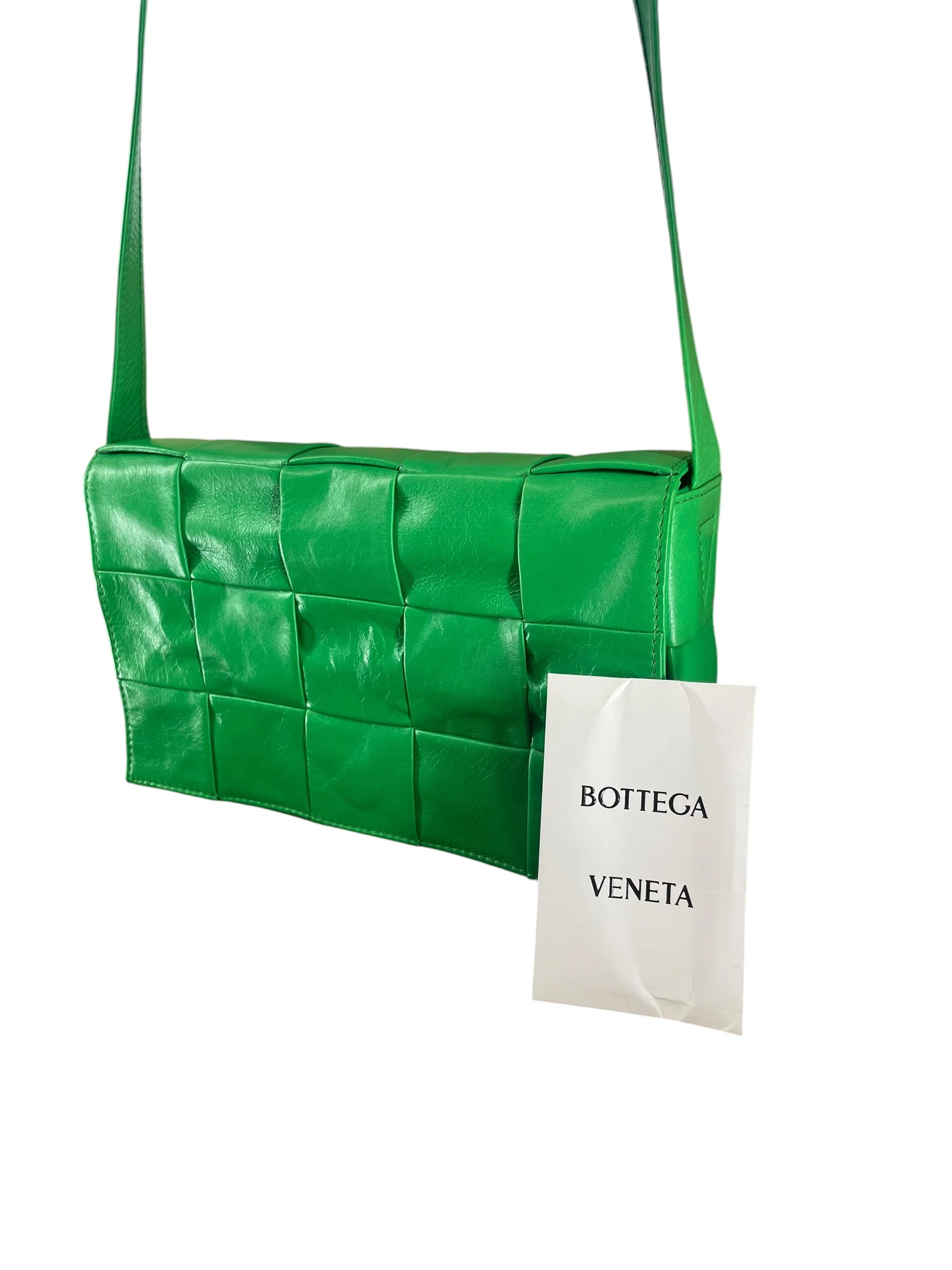 BOTTEGA VENETA/Hand Bag/Border/Leather/GRN/CALFSKIN INTRECCIO CASSETTE