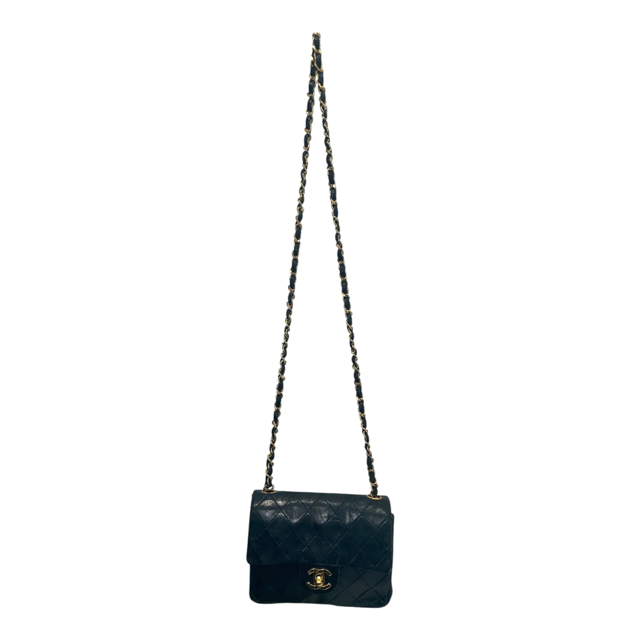 CHANEL/Cross Body Bag/Lambskin/BLK/single flap vtg