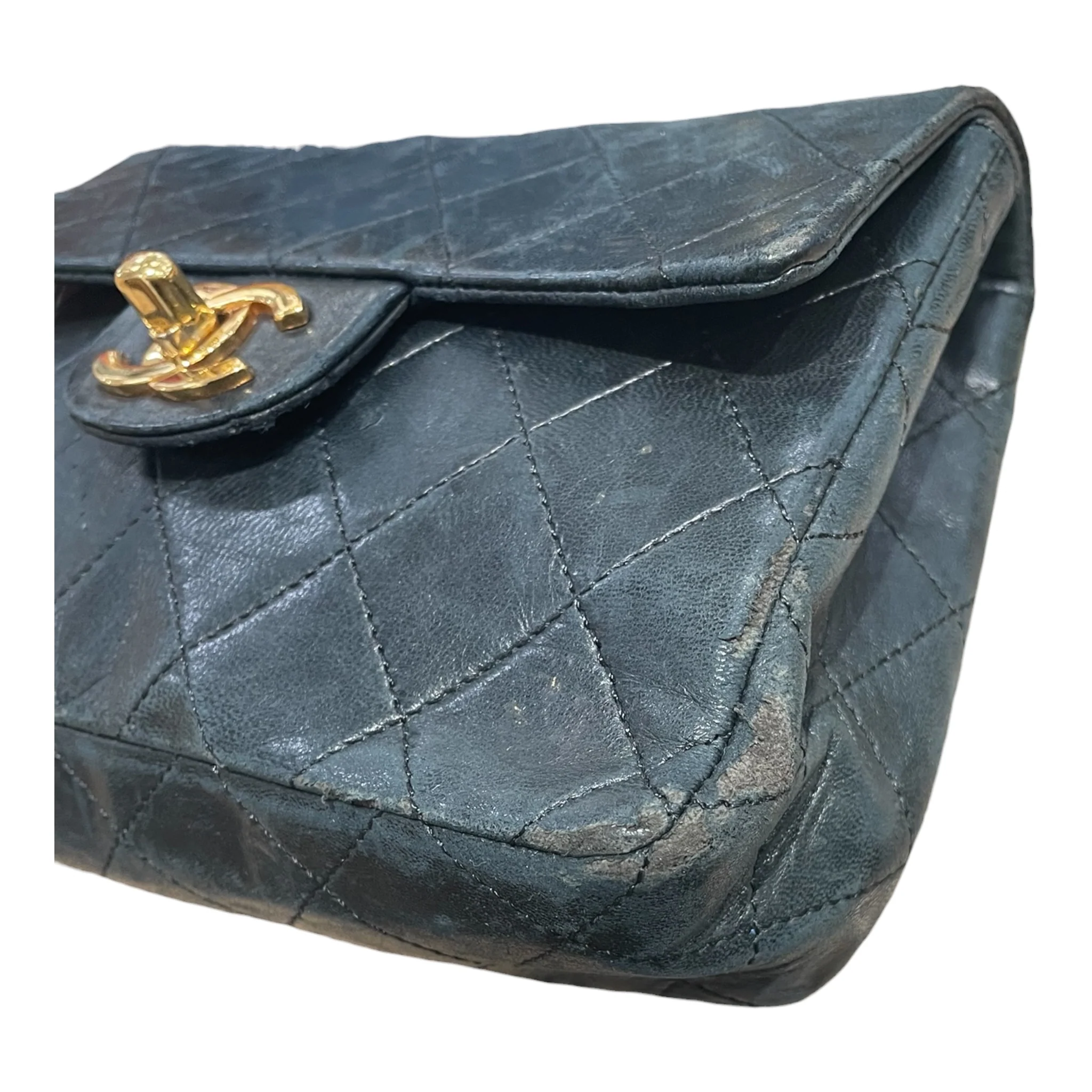 CHANEL/Cross Body Bag/Lambskin/BLK/single flap vtg