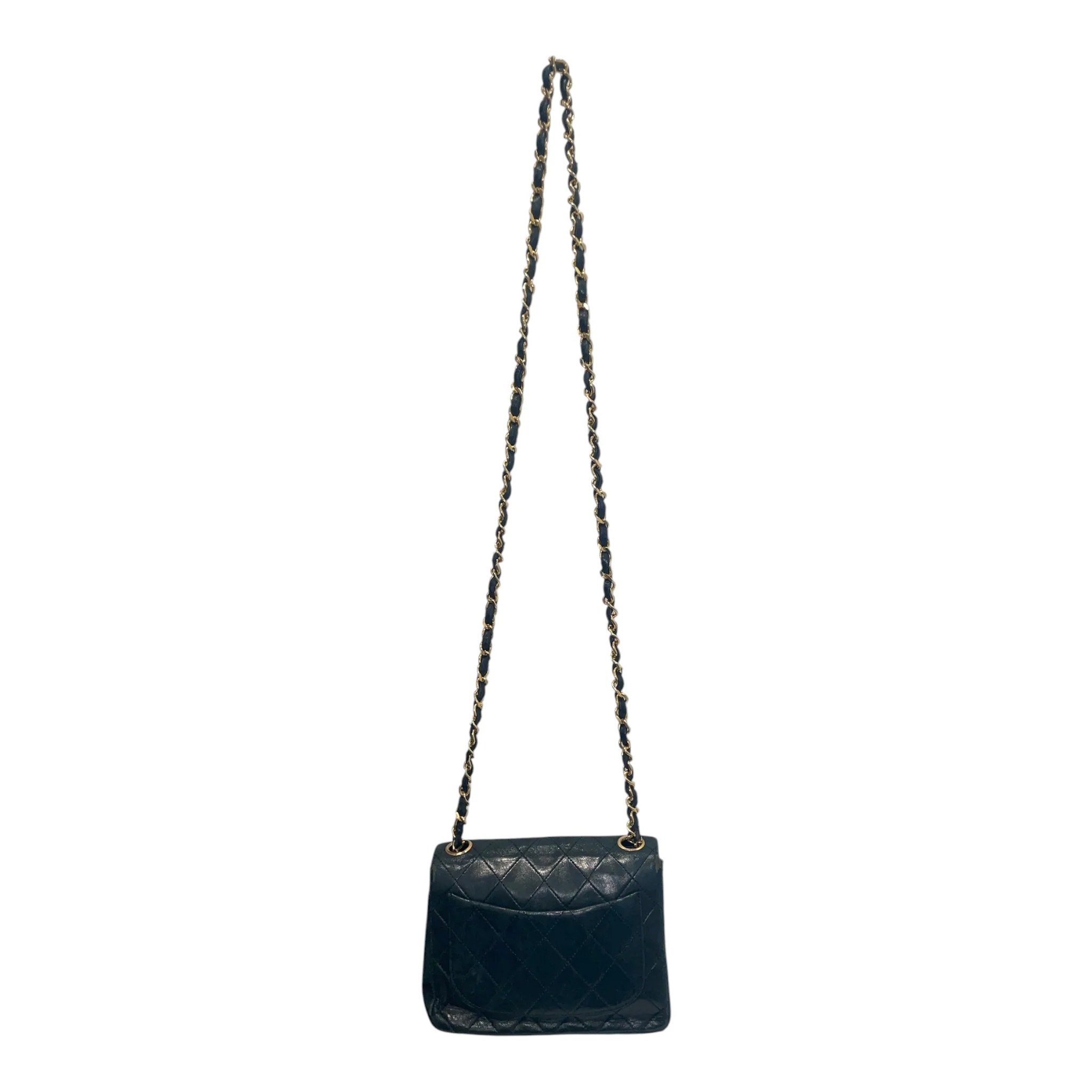 CHANEL/Cross Body Bag/Lambskin/BLK/single flap vtg