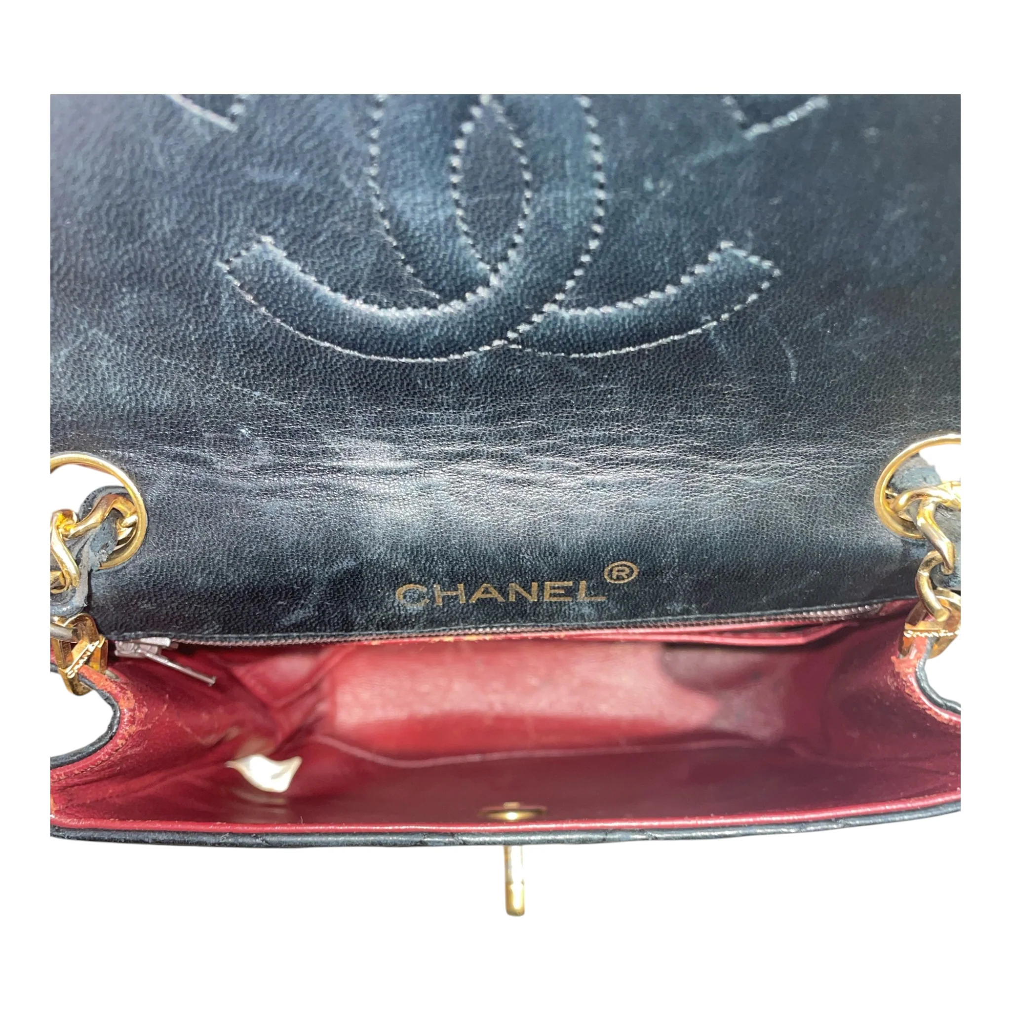 CHANEL/Cross Body Bag/Lambskin/BLK/single flap vtg