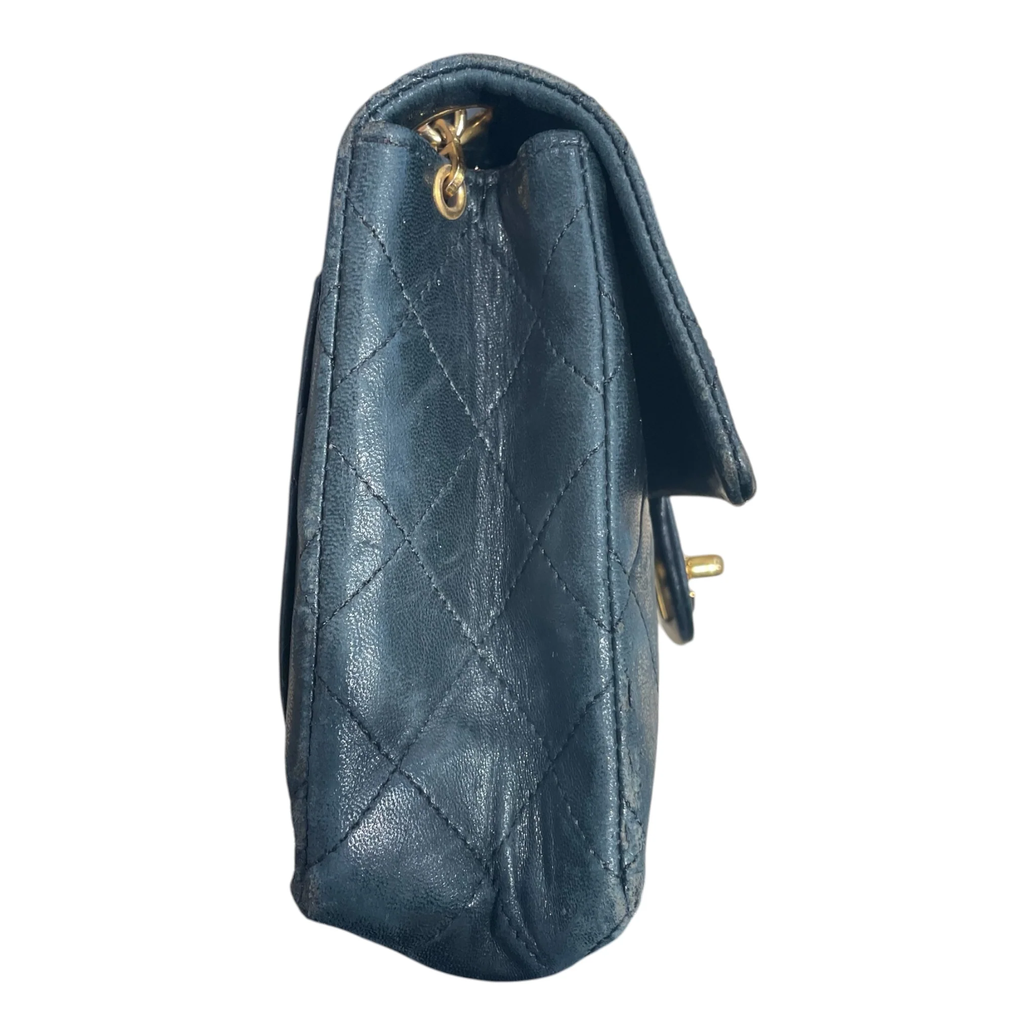 CHANEL/Cross Body Bag/Lambskin/BLK/single flap vtg