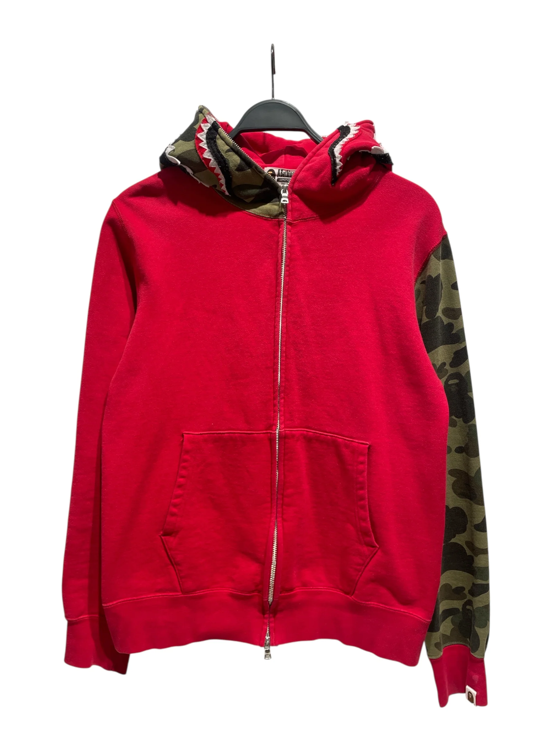 A BATHING APE/Zip Up Hoodie/L/Camouflage/Cotton/RED/Full Zip Red Camo Shark