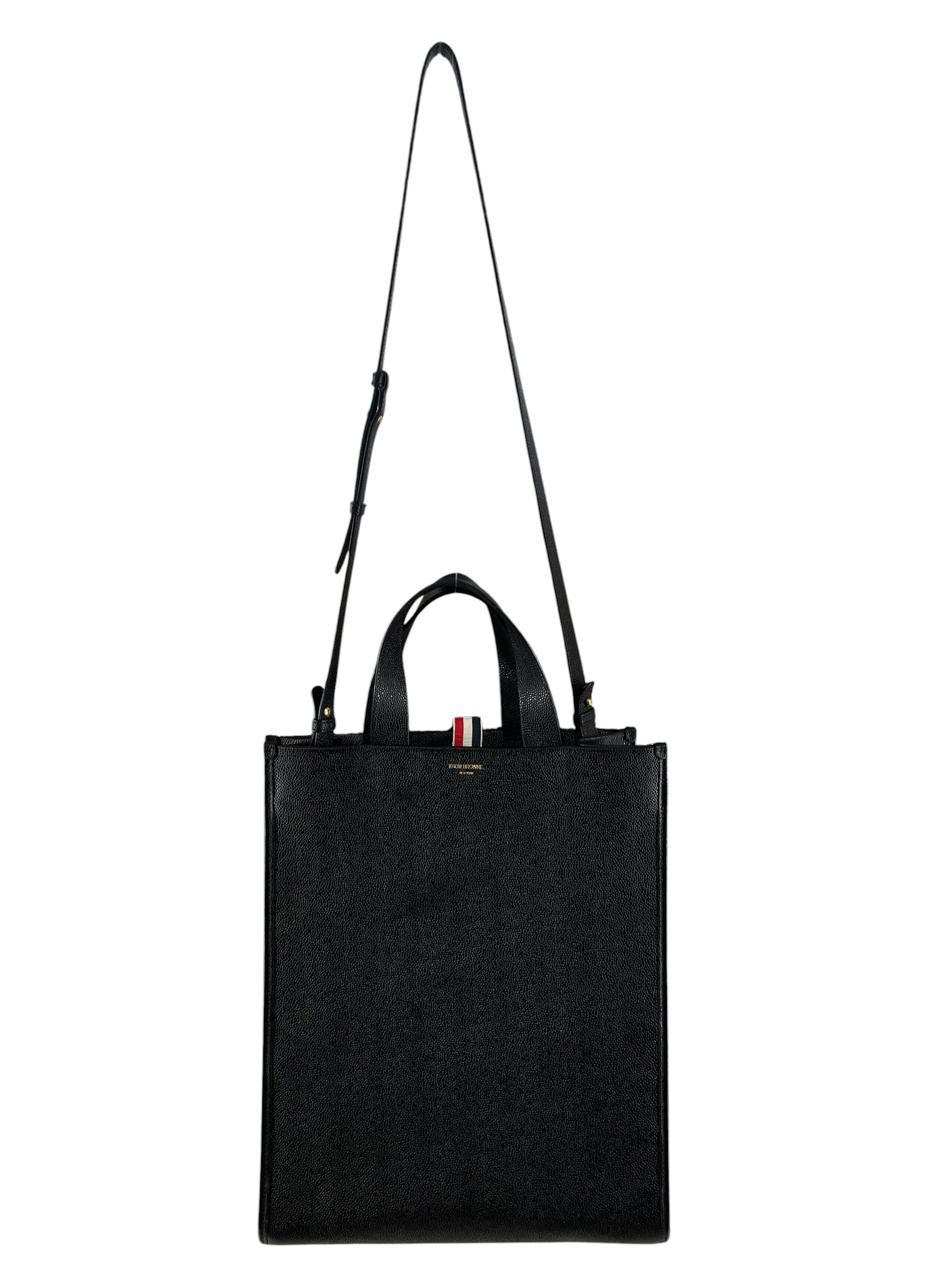 THOM BROWNE. NEW YORK/Tote Bag/Leather/BLK/THOM BROWNE BLK TOTE