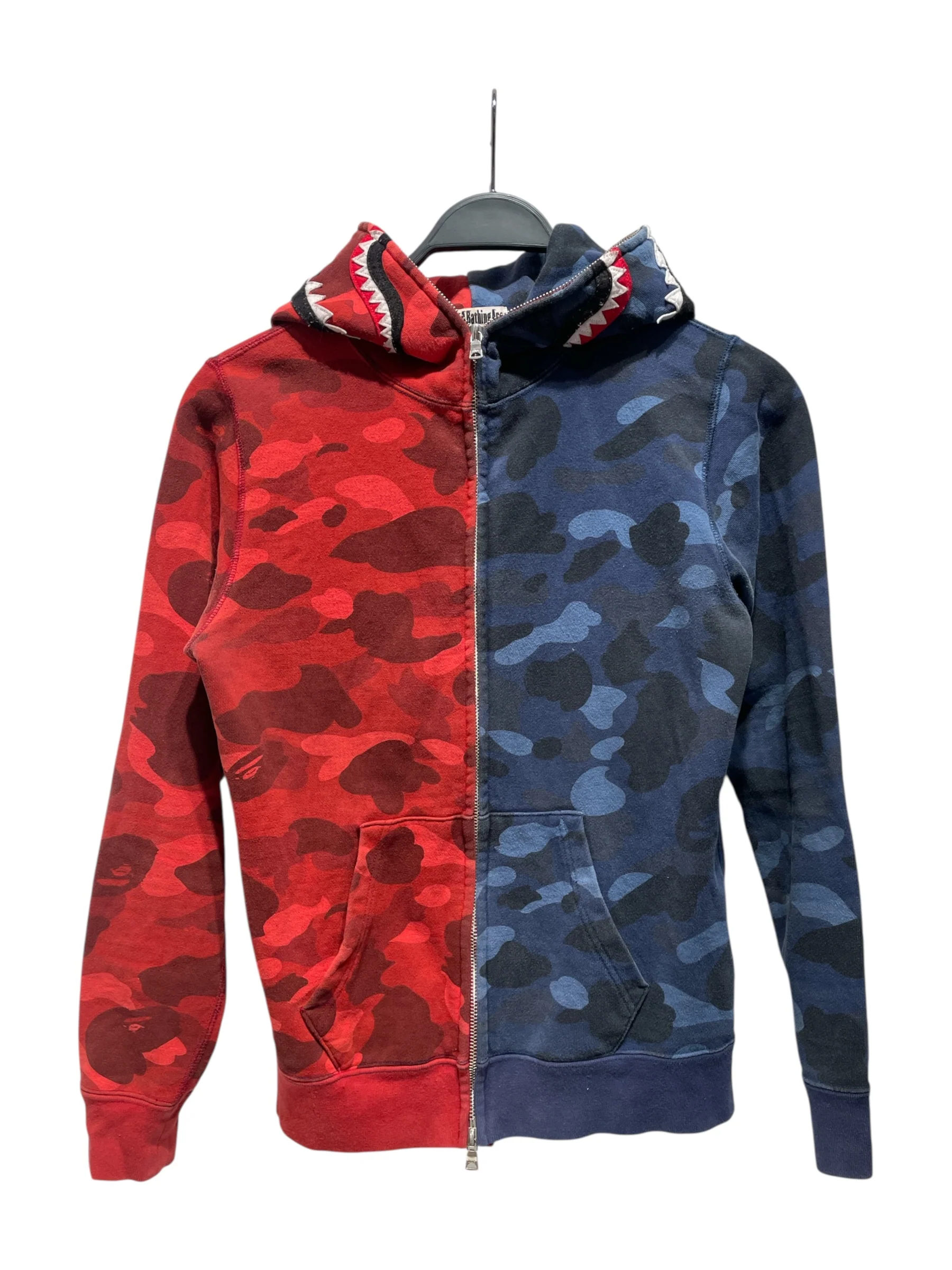 A BATHING APE/Zip Up Hoodie/XS/Camouflage/Cotton/BLU/Red/Blue Camo Shark Zip up