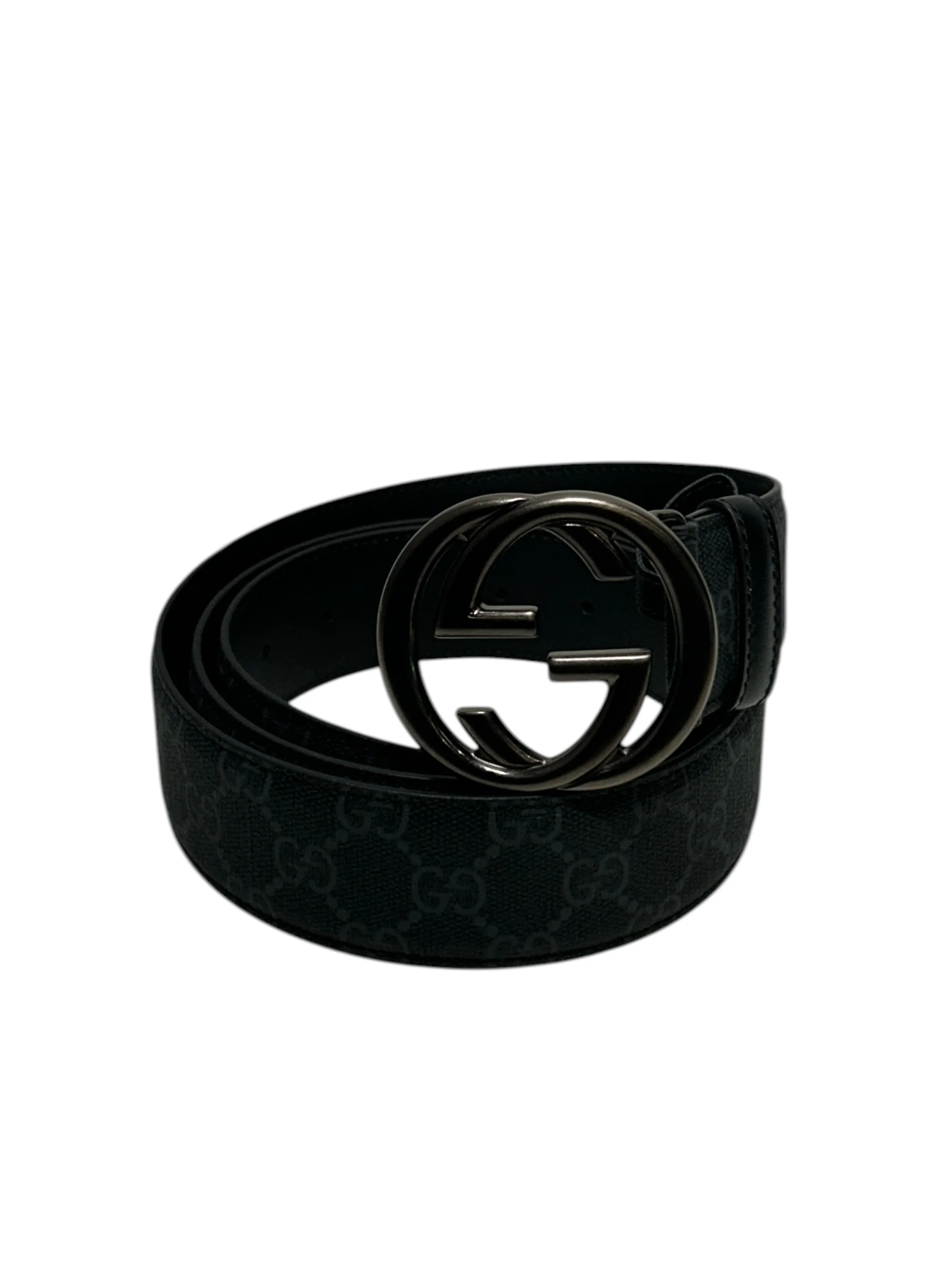 GUCCI/Belt/Monogram/Leather/BLK/silver gg belt